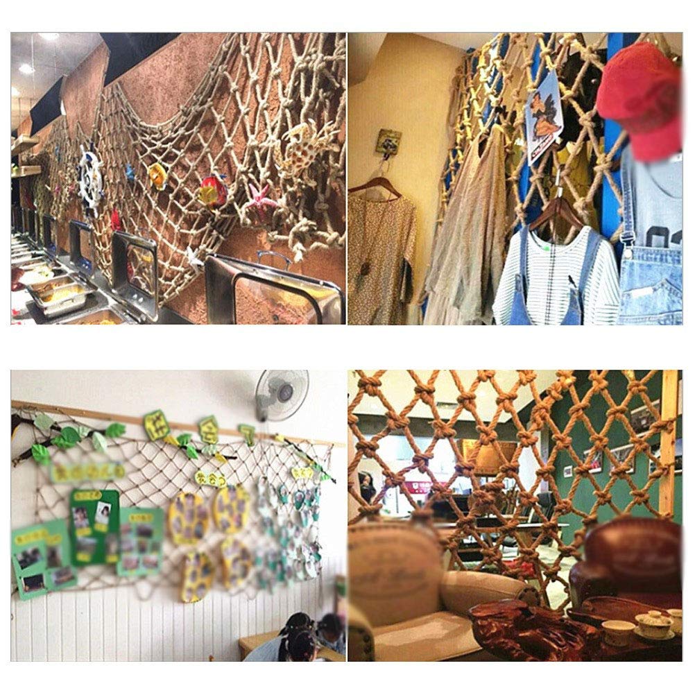 bandezid Decken-Hanfseil-Netz, natürliche Jute, Treppengeländer, Netz, Sicherheitsnetz, Sicherheitsnetz, Katzennetz, Sicherheitsnetz, Durchmesser 12 mm, Maschenweite 12 cm, Hanfseil, 2 x 2 m.