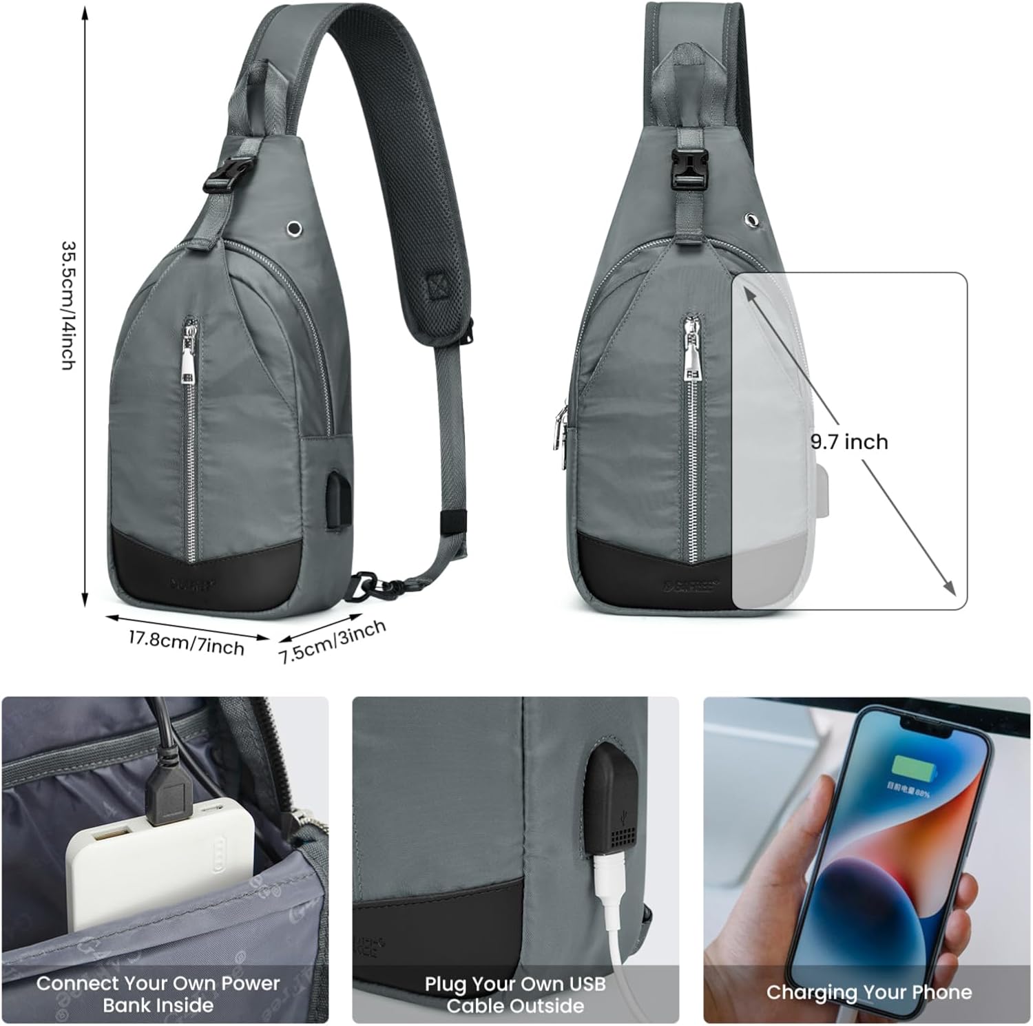 G4Free Sling Bag RFID Blocking Crossbody Sling Backpack Small Shoulder Chest Bag Daypack with Earphone Hole Men Women Hiking - Image 3