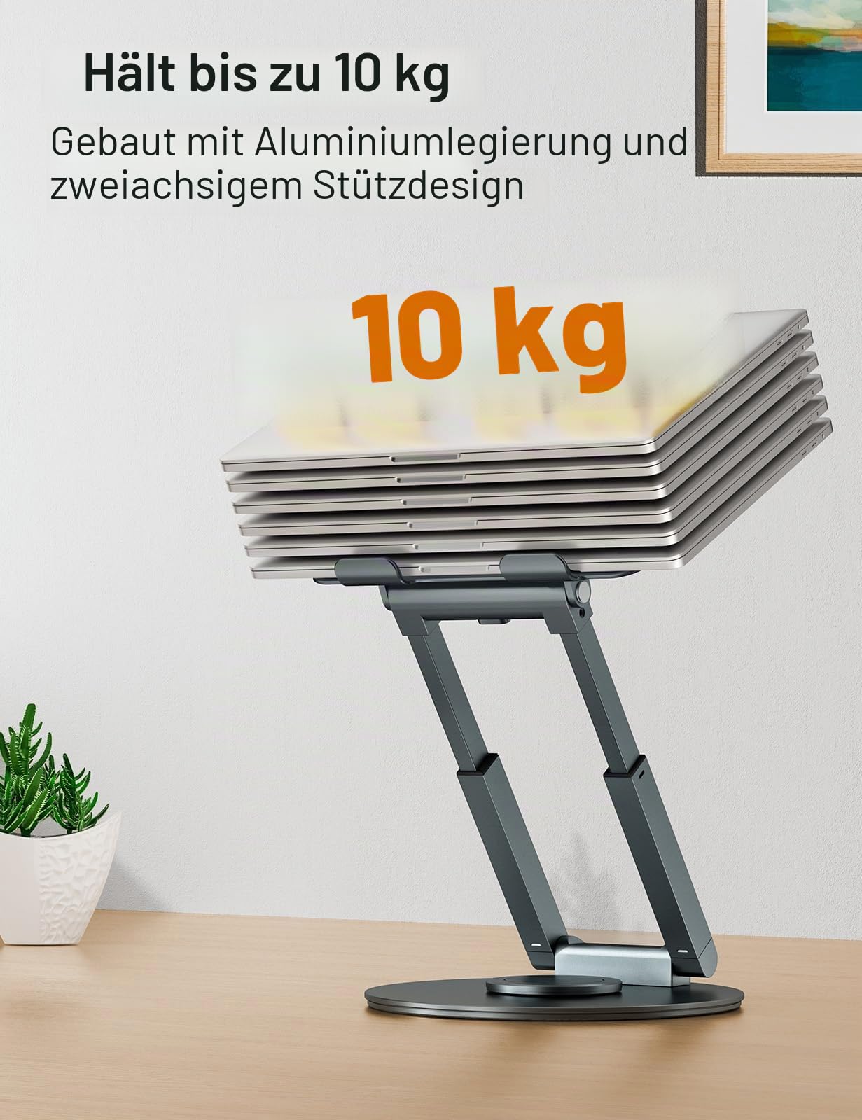 Laptop Ständer Höhenverstellbar mit 360° Drehbarer Basis, Ergonomisch Laptopständer, Laptop Erhoehung Fuer Schreibtisch, Standing Laptop Stand Computer Ständer mit MacBook Pro, Laptops 10–17"-Grau
