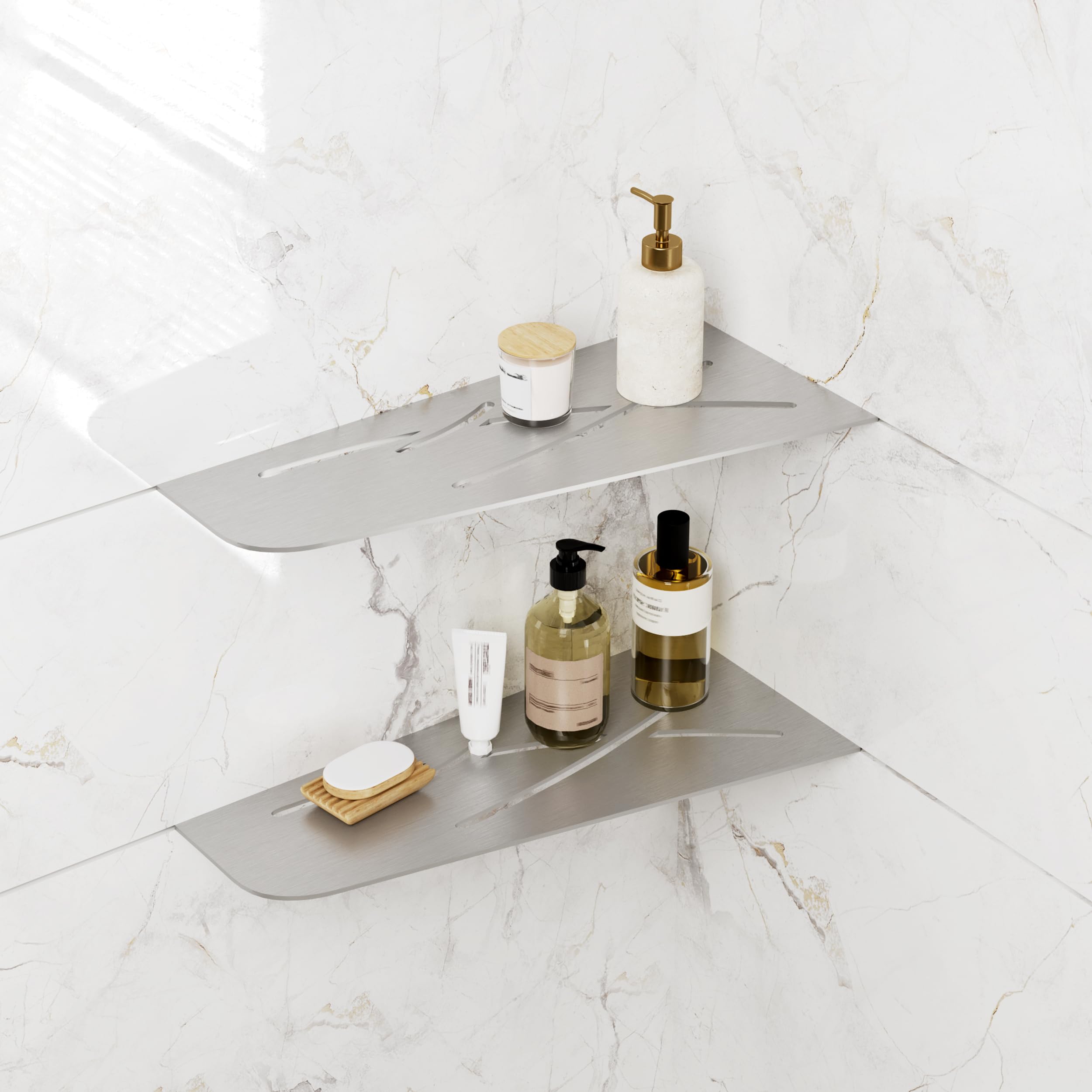 FerdY 2-Pack 12 Brushed Nickel Recessed Corner Shower Shelf for Tiled Bathroom Walls 304 Stainless Steel Floating Shower