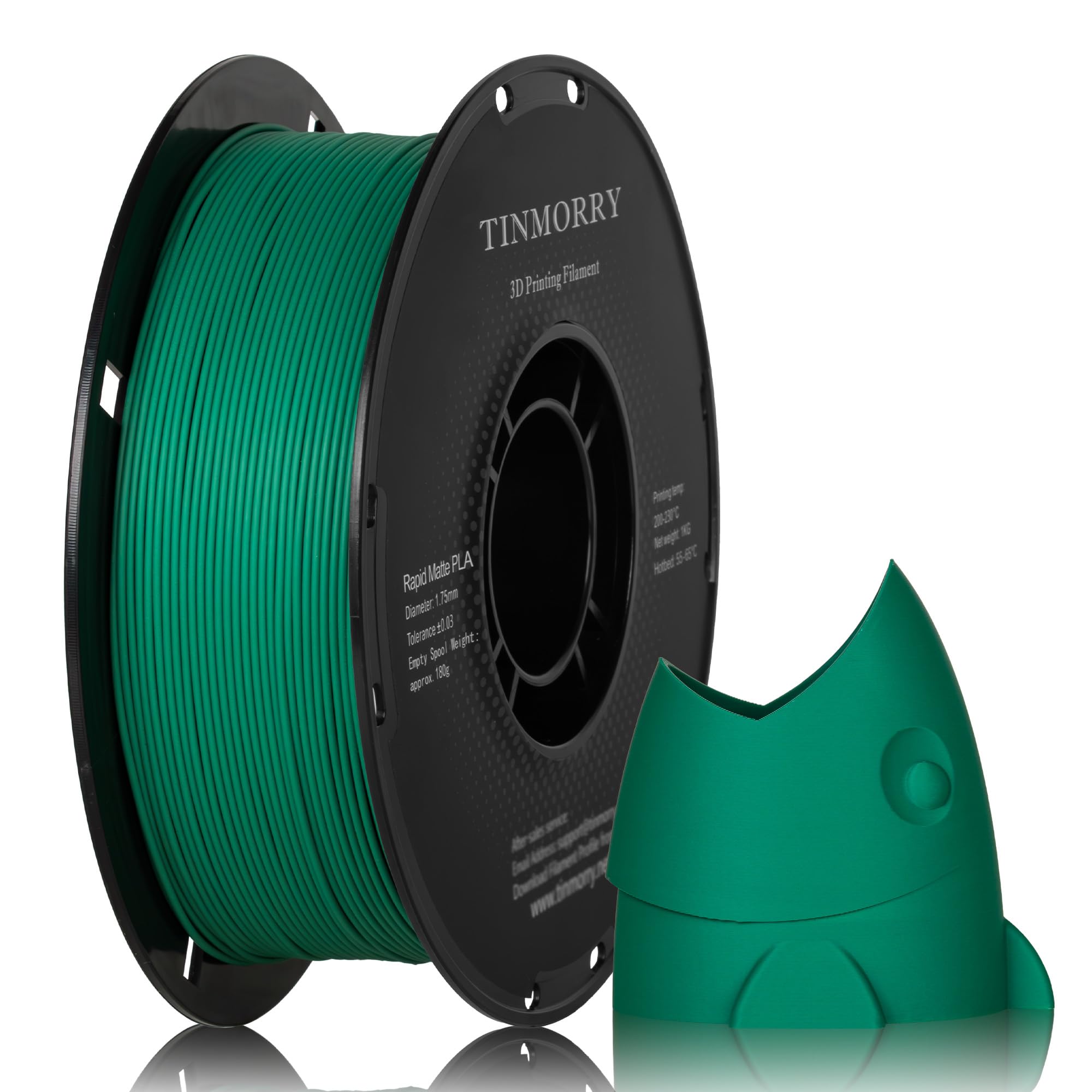 TINMORRY Matte PLA Filament 1.75 mm, 1 KG, Matte Spinach Green | Matte Finish, Easy Printing, Smooth Feeding, Low Warping, Hides Layer Lines, Compatible with Most FDM 3D Printers