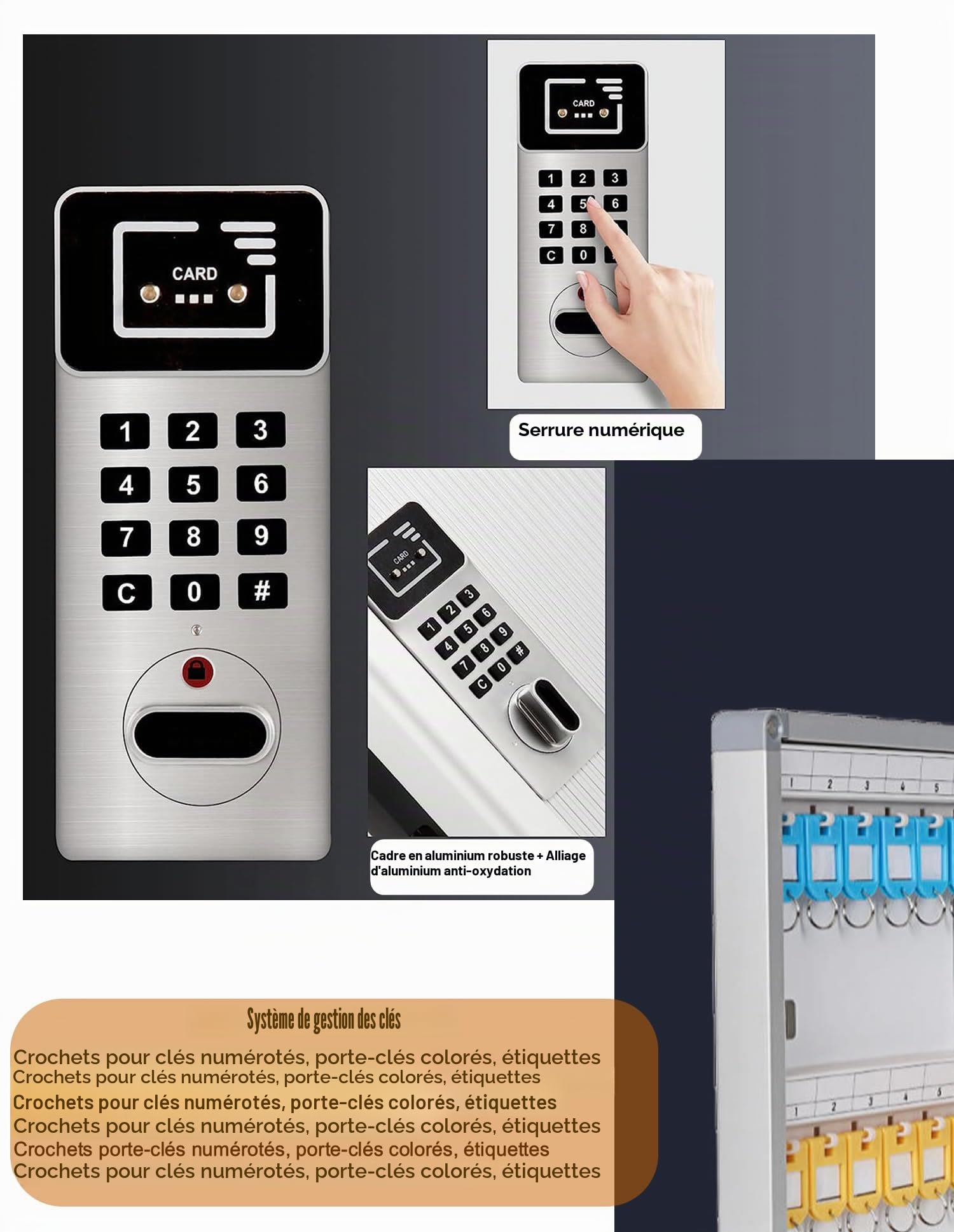 TUKA-i-AKUT Armoires à 120 Clés avec Serrure Électronique, Métal Placards à Clés pour Montage Mural, avec Porte-Clés + Kit de Montage, Boîte à Clés de Alliage d'Aluminium Armoires à Clés TKD8651-120