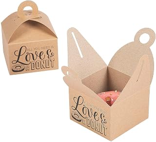 Fun Express Donut Favor Box with Handle (set of 12) Wedding and Donuts Party Supplies