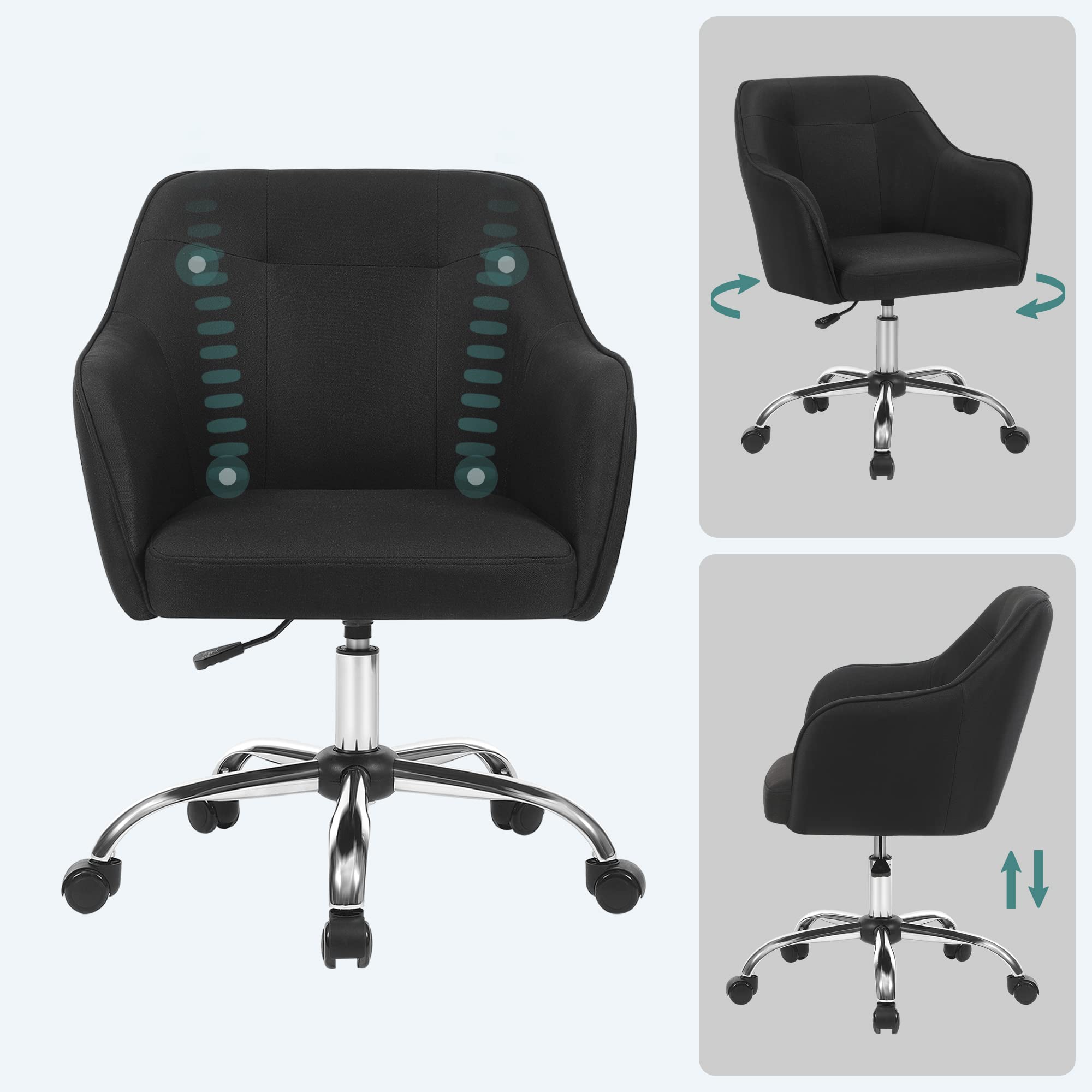 SONGMICS Homeoffice Stuhl, 2er Set, Drehstuhl, Schreibtischstuhl, höhenverstellbar, bis 110 kg belastbar, atmungsaktiver Stoff, für Arbeitszimmer, Schlafzimmer, schwarz OBG919B01