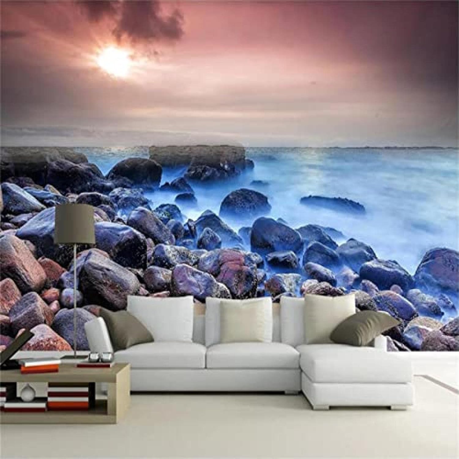 Papier peint plage au coucher de soleil pour un salon lumineux et relaxant
