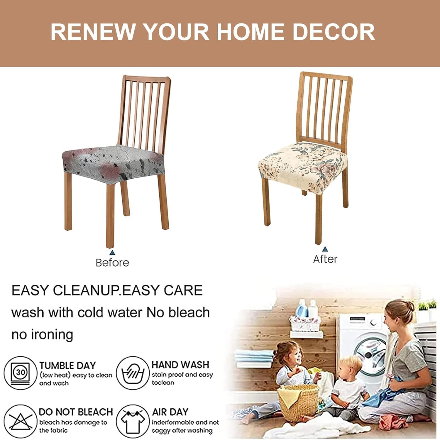 Eco-Ancheng Dining Chair Seat Covers Dining Chair Covers Set of 6, Jacquard Chair Seat Slipcover Removable Washable Seat Cover for Dining Chairs Dining Room Chair Cover Protector,12