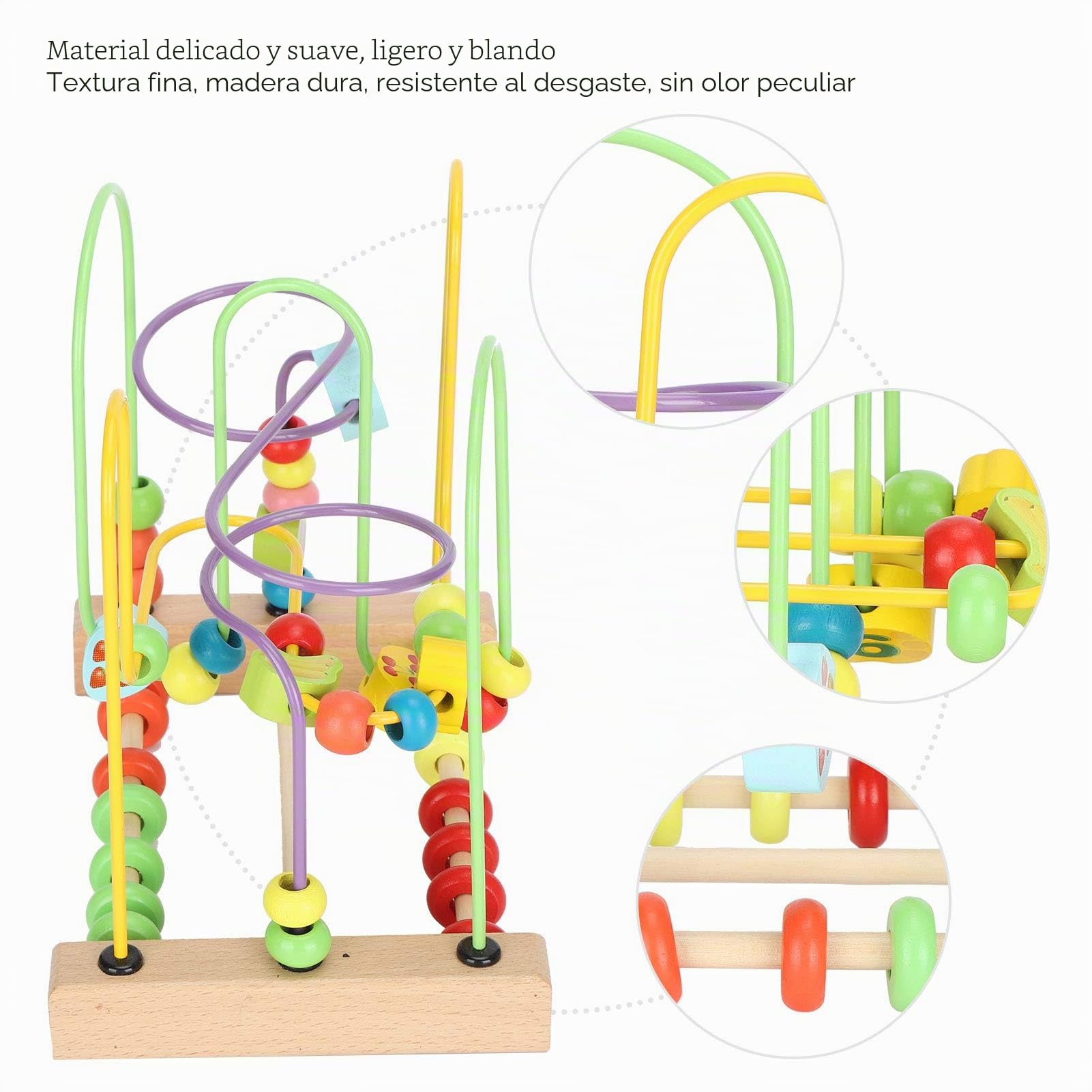 Juguete Educativo de Laberinto de Cuentas de Madera con Patrón Colorido de Transferencia de Calor para Juegos de Interior para Niños Pequeños, Material Ecológico para Aprendizaje y