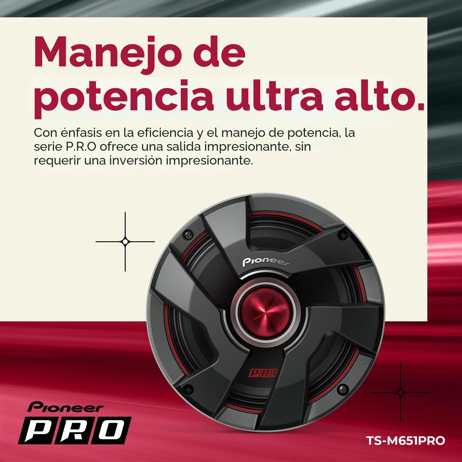 Pioneer TS-M651PRO P.R.O. Series 6-3/10.2 cm 500 W Potencia máxima, Cono de Pulpa Mezclado, Controlador de Graves Medios de Alta eficiencia - Altavoz componente Serie Pro (par)