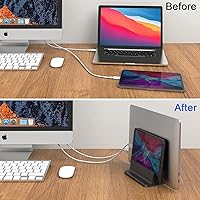 Vista 5 de Soporte vertical de doble ranura para laptop o tableta, ahorra espacio para MacBook Laptop Chromebook Tablet, Smartphone (negro)