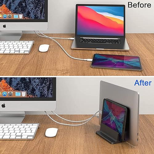 Miniatura 4 de MagicHold Soporte vertical de doble ranura para laptop o tableta, ahorra espacio para laptop, Chromebook, tablet, smartphone, compatible con