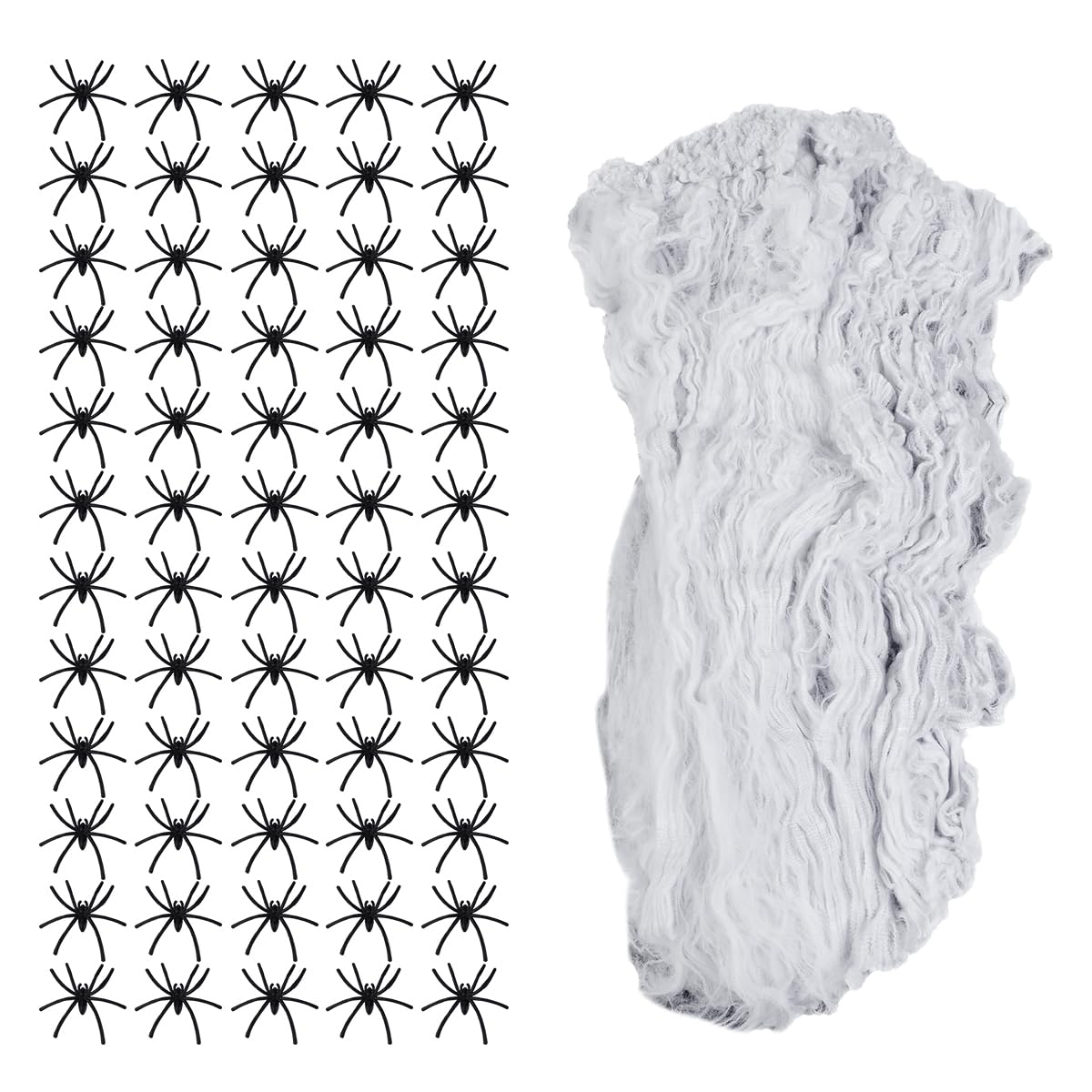 Sarini Halloween Decoration Spider Web Set 300g Stretchable Spider Web And 60 Artificial Black Spiders Large Spider Web For Indoor And Outdoor, Haunted House And Party
