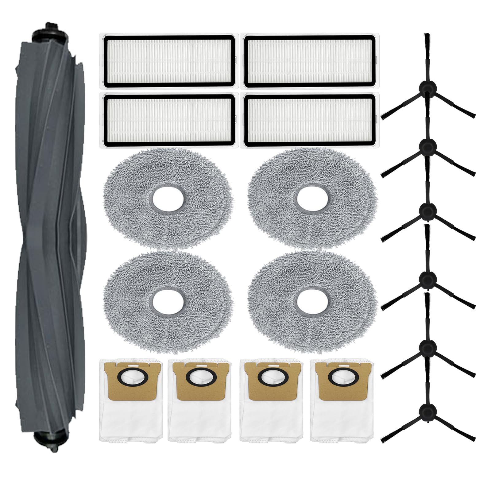 Replacement Spare Parts for Dreametech L20 Ultra Robot Vacuum 1 Main Brush 6 Side Brush 4 Filter 4 Mop Pad 4 Dust Bag Accessories (19 Pack)