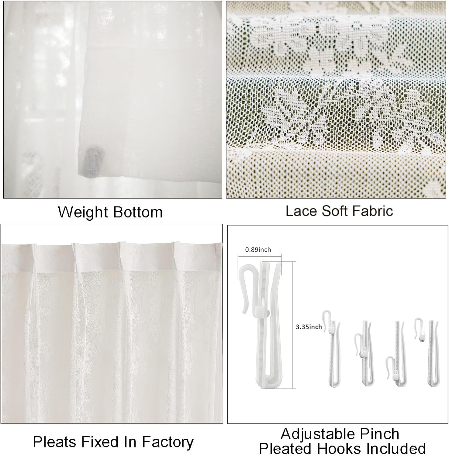 LANTIME White Lace Sheer Curtains 102 inches Long, Pinch Pleated Window Curtain Panel Drapery, 26" W x 102" L, Set of 2