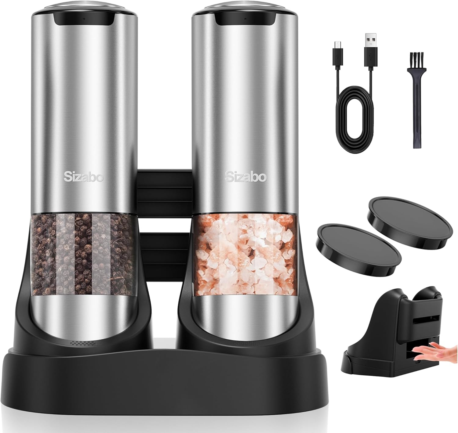 Electric Salt and Pepper Grinder Set, Type-C Rechargeable Automatic Salt Pepper Shakers Mill Grinder, One Hand Operation, Adjustable Coarseness, LED Light, Kitchen, Restaurant, Outdoor