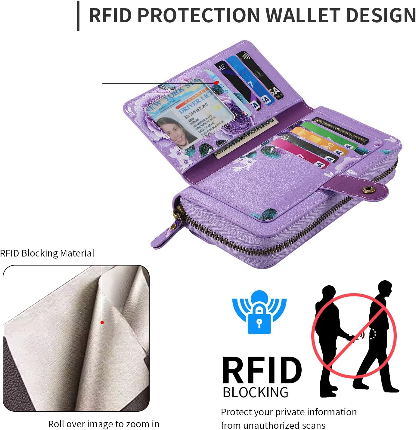 LITOU Compatible for iPhone 15 Pro Max Phone Case Wallet for Women Men，Wristlets Zipper Leather Wallet Flip Case，RFID Blocking Card Holder,Detachable Magnetic Cover Case.PF