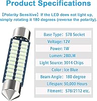 Vista 5 de Bombilla LED festoon Serundo Auto 578 de 1.65 pulgadas, 41mm 42mm, 211-2 y 212-2 para luz de mapa y cúpula de auto, 22SMD con chips 3014, luz LED
