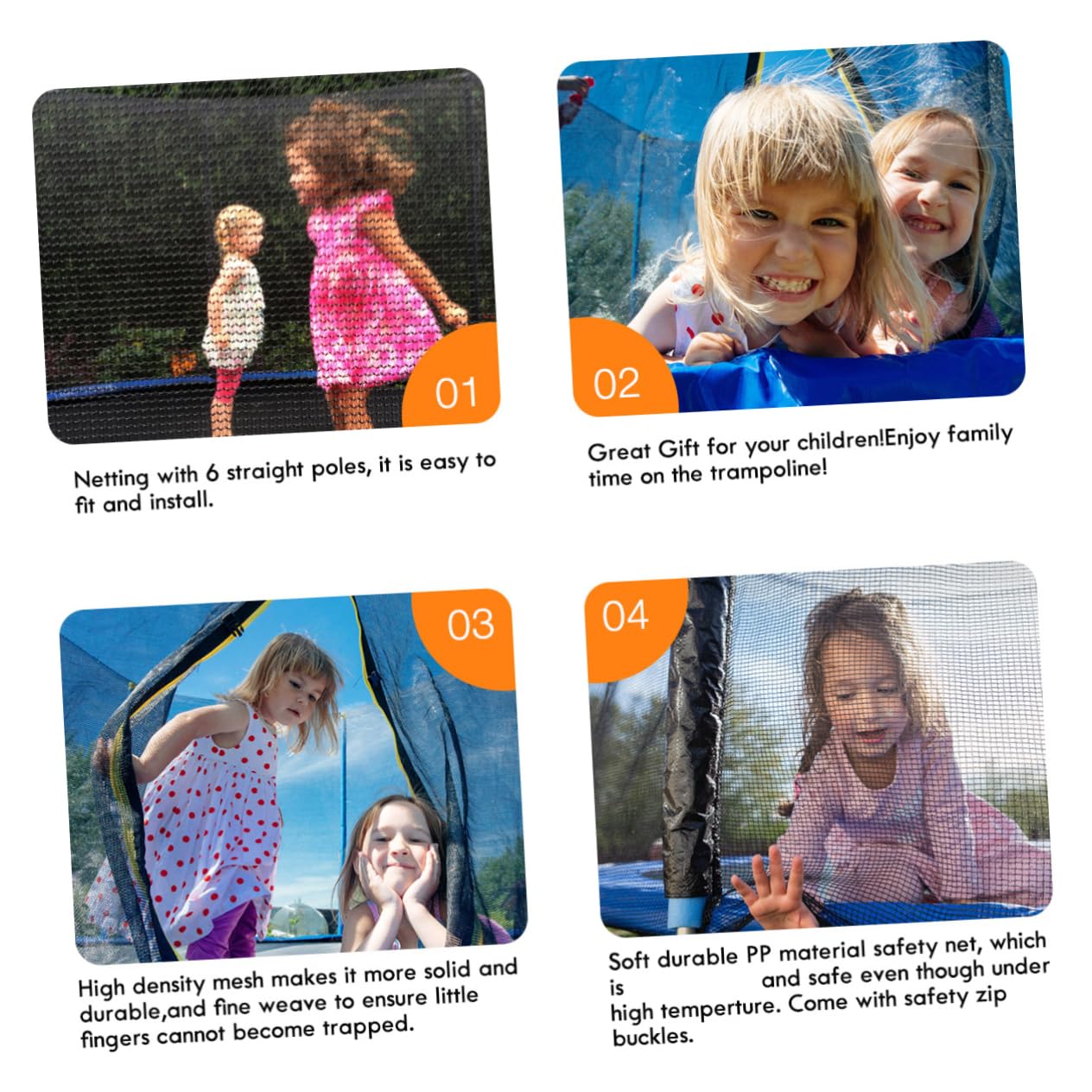 HANABASS Trampoline Replacement Enclosure Net Bounce Protective Net High Density Mesh Fine Weave Ft Height Safety Zip Buckles