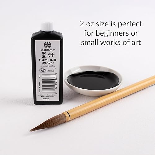 Miniatura 5 de Yasutomo Bokuju Tinta líquida – Tinta Sumi de 2 oz para caligrafía y obras de arte – Tinta de dibujo negra para uso con pinceles de tinta japoneses