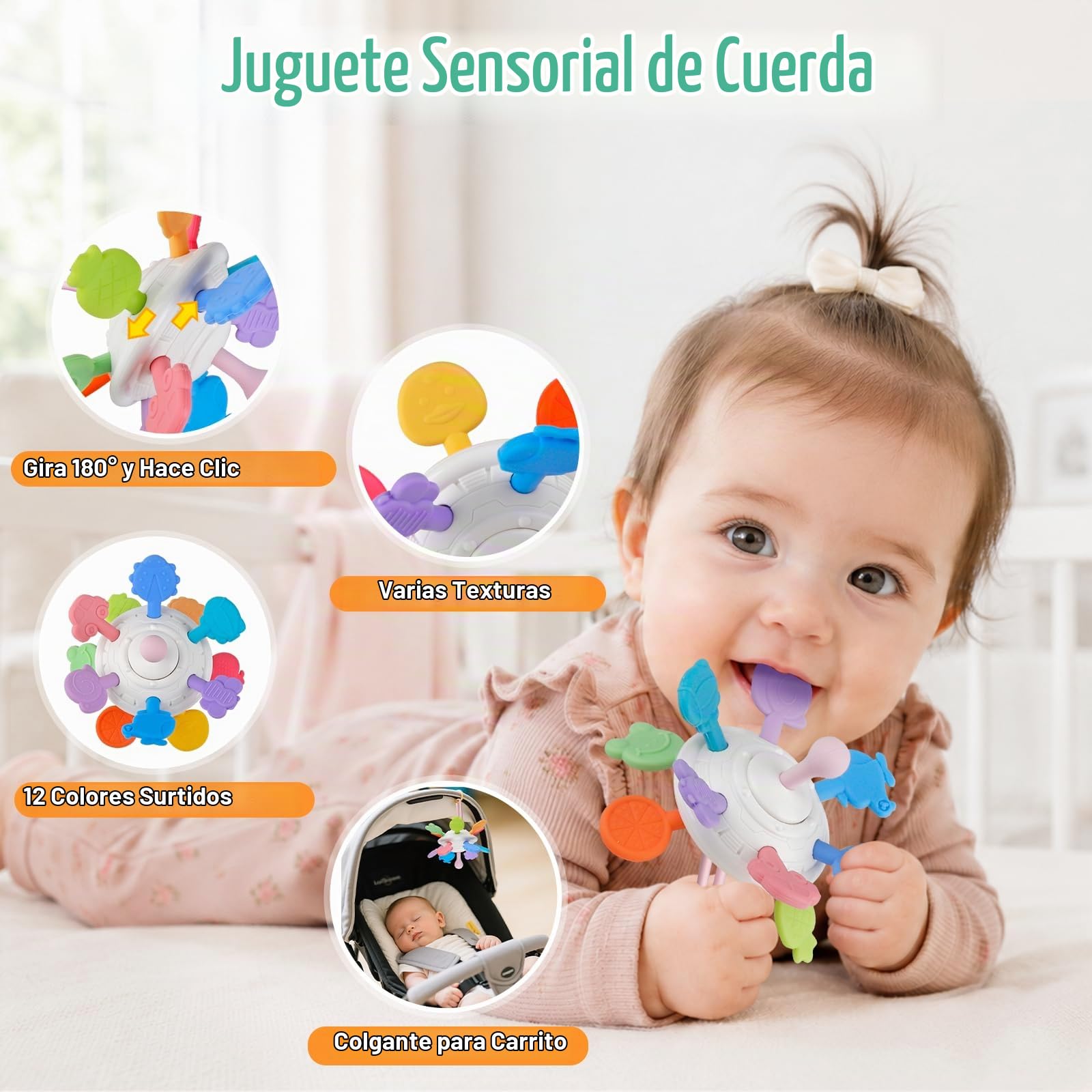 Weilim Juguetes Bebé 18 Meses, Montessori 6 en 1 Sensorial Mordedor
