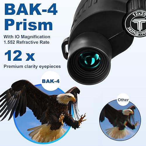 Miniatura 2 de Prismáticos compactos de 12 x 25 para adultos y niños, prismáticos de alta potencia con visión clara de poca luz y ocular grande, prismáticos