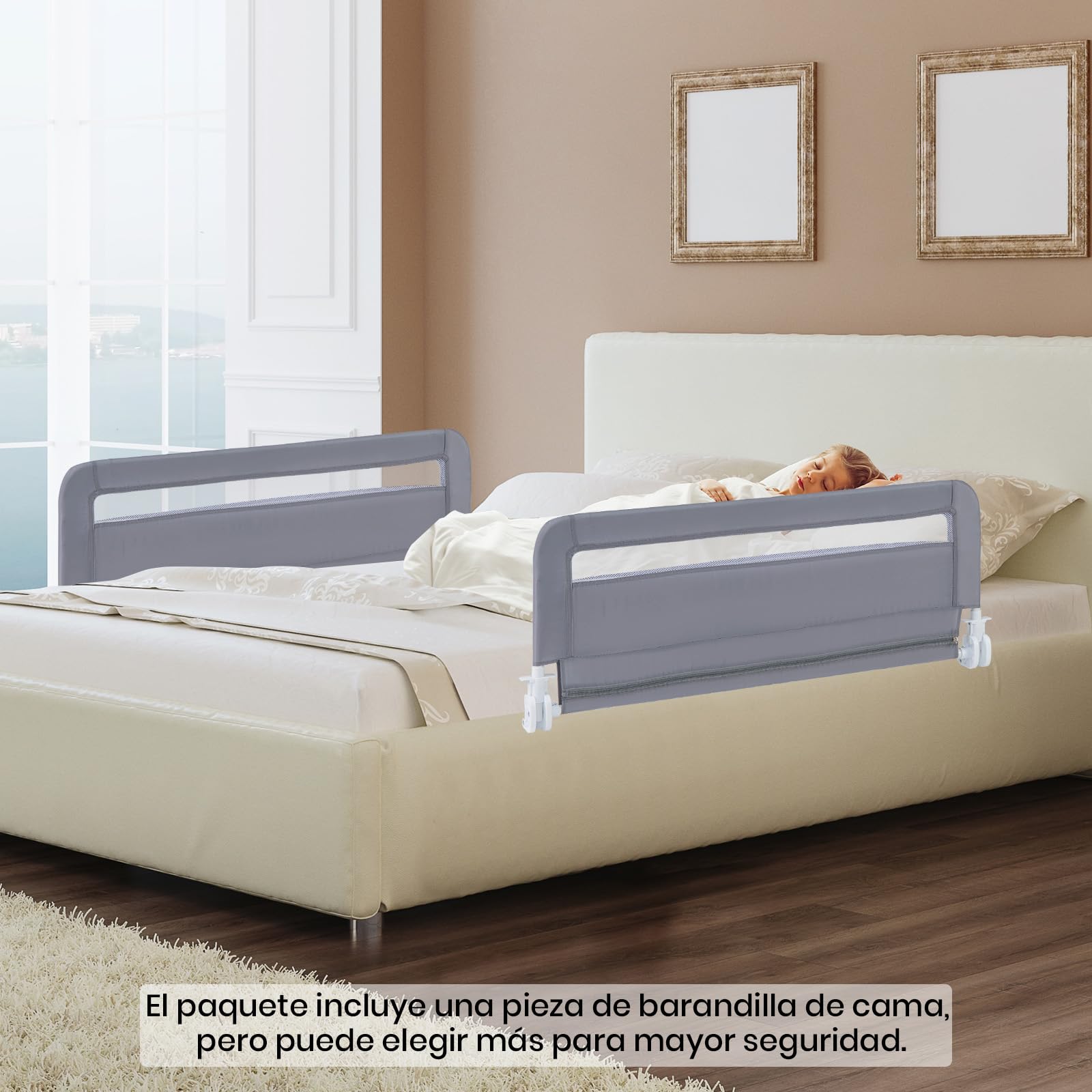 GOPLUS Barrera de Cama Plegable para Niños (Gris)