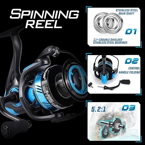 Miniatura 4 de Sougayilang Fishing Rod and Reel Combo, Stainless Steel Guides Fishing Pole with Spinning Reel Combo for Bass Fishing