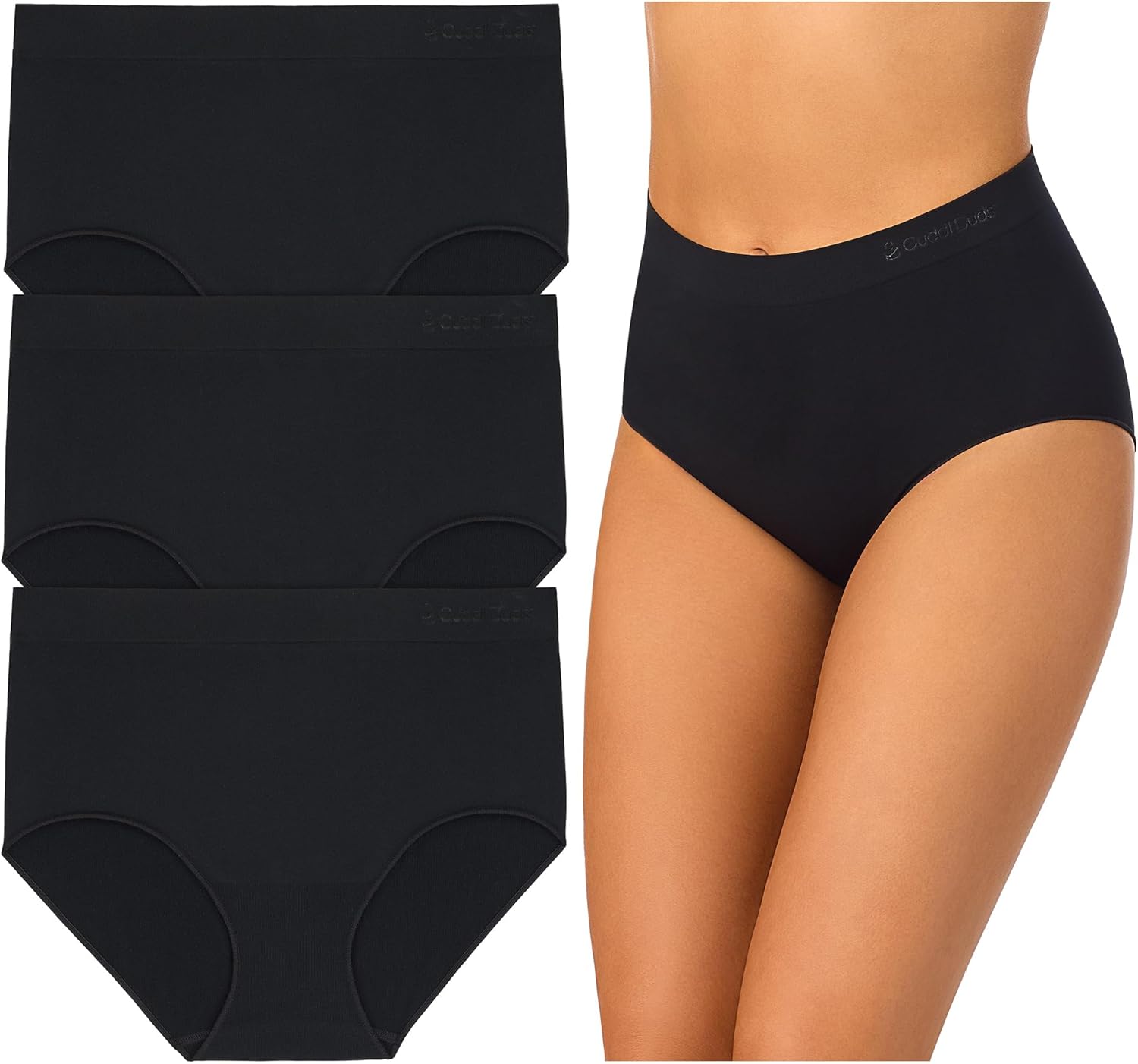 Cuddl Duds Womens Classic 3 Pack Soft Seamless Full Brief Panty - Incredibly Smooth Full Coverage Underwear Panties Set