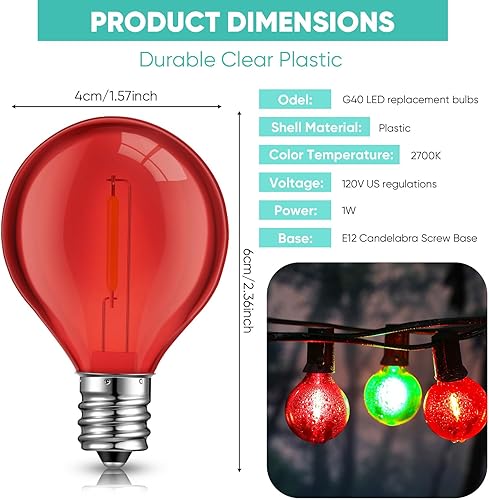 Miniatura 2 de LEIFIDE 100 bombillas G40 de 1 W, bombillas LED de globo de repuesto para bombillas LED C7 y E12 con base de tornillo de candelabro, bombillas LED