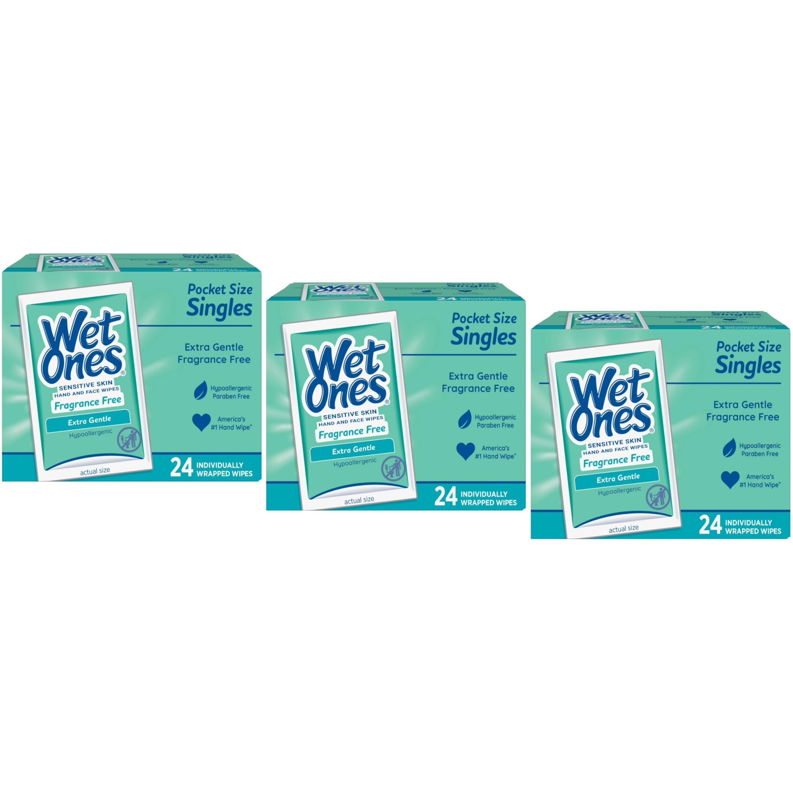 WET ONES Sensitive Skin Hand Wipes, Singles Extra Gentle Fragrance & Alcohol Free 24 ea (Pack of 3)