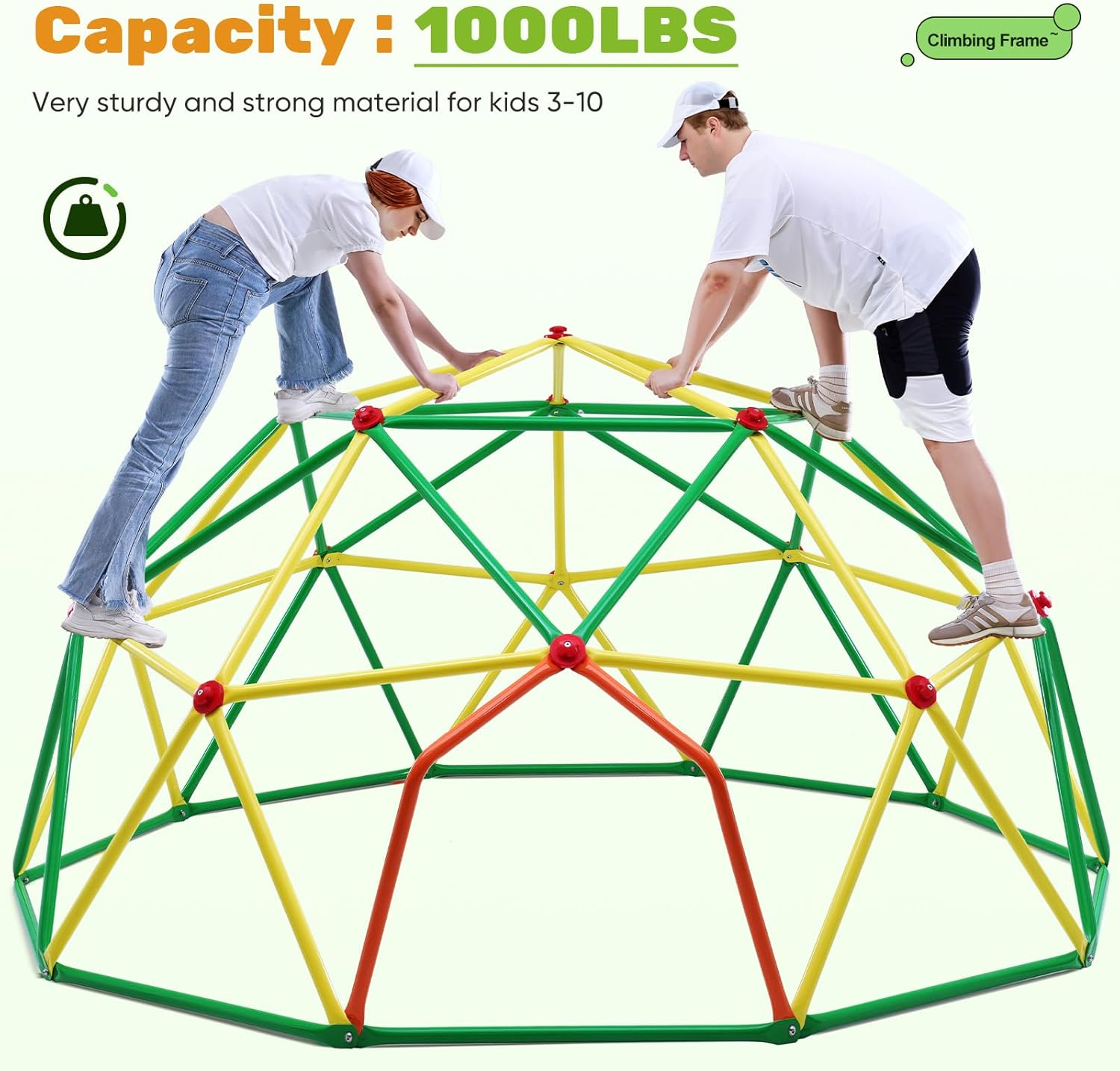 Zupapa 10FT Climbing Dome, Outdoor 10FT Geometric Dome Climber for Kids 3-10 Supporting 1000 lbs, Easy Assembly Playground Jungle Gym Backyard Play Equipment