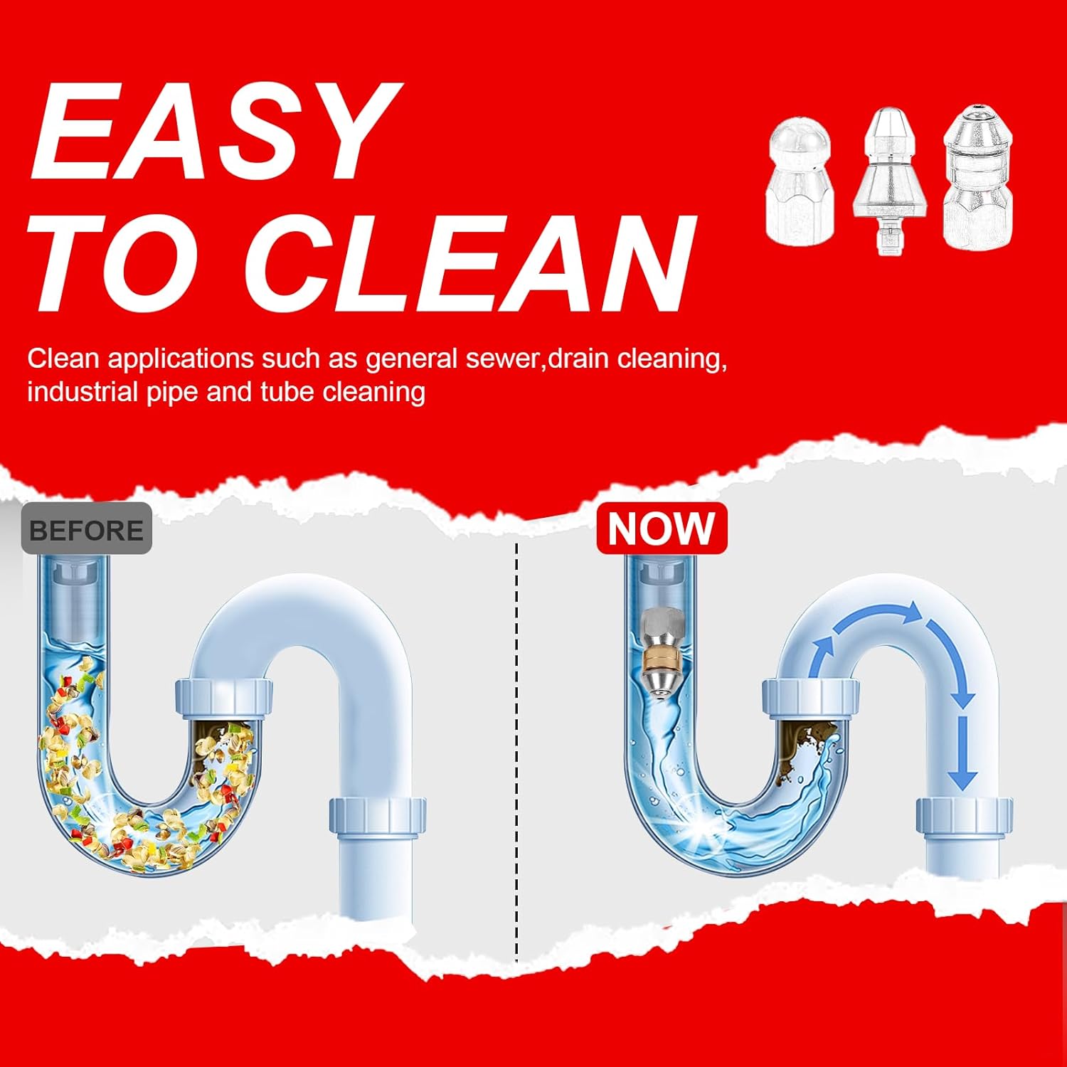 Sewer Jetter Nozzle Kits 11PCS/Set with Mini Box, Pressure Washer Hose Nozzle,Pressure Drain Jetter Hose Nozzle,Stainless Steel Sewer Jetting Nozzle with 1/4'' Quick Connect, 5000 PSI