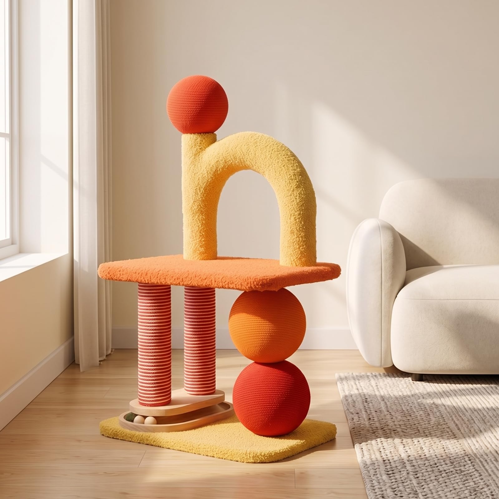 Rascador Multiactividad Mueble Felpa para Interiores, partamentos, Naranja Dopamina