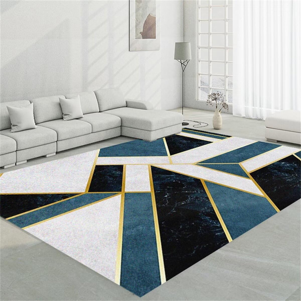 Tapis de salon bleu facile d'entretien et lavable pour terrasse