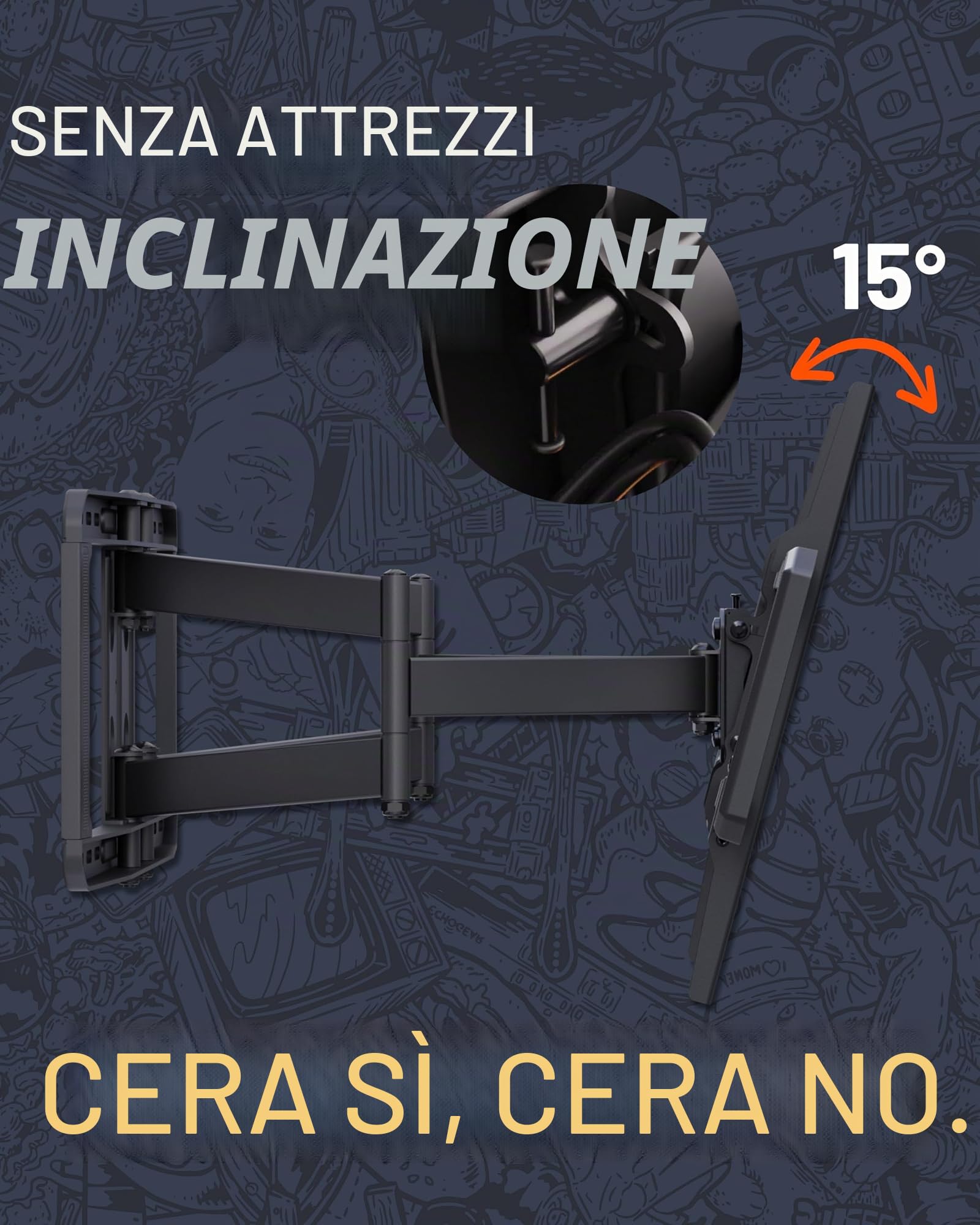 ECHOGEAR TV- Supporto da parete a movimento completo, schermi fino a 90, ruotabile, inclinabile, estendibile, design universale, con sagoma per fori di montaggio, adatto per Samsung, Vizio, LG, ecc.