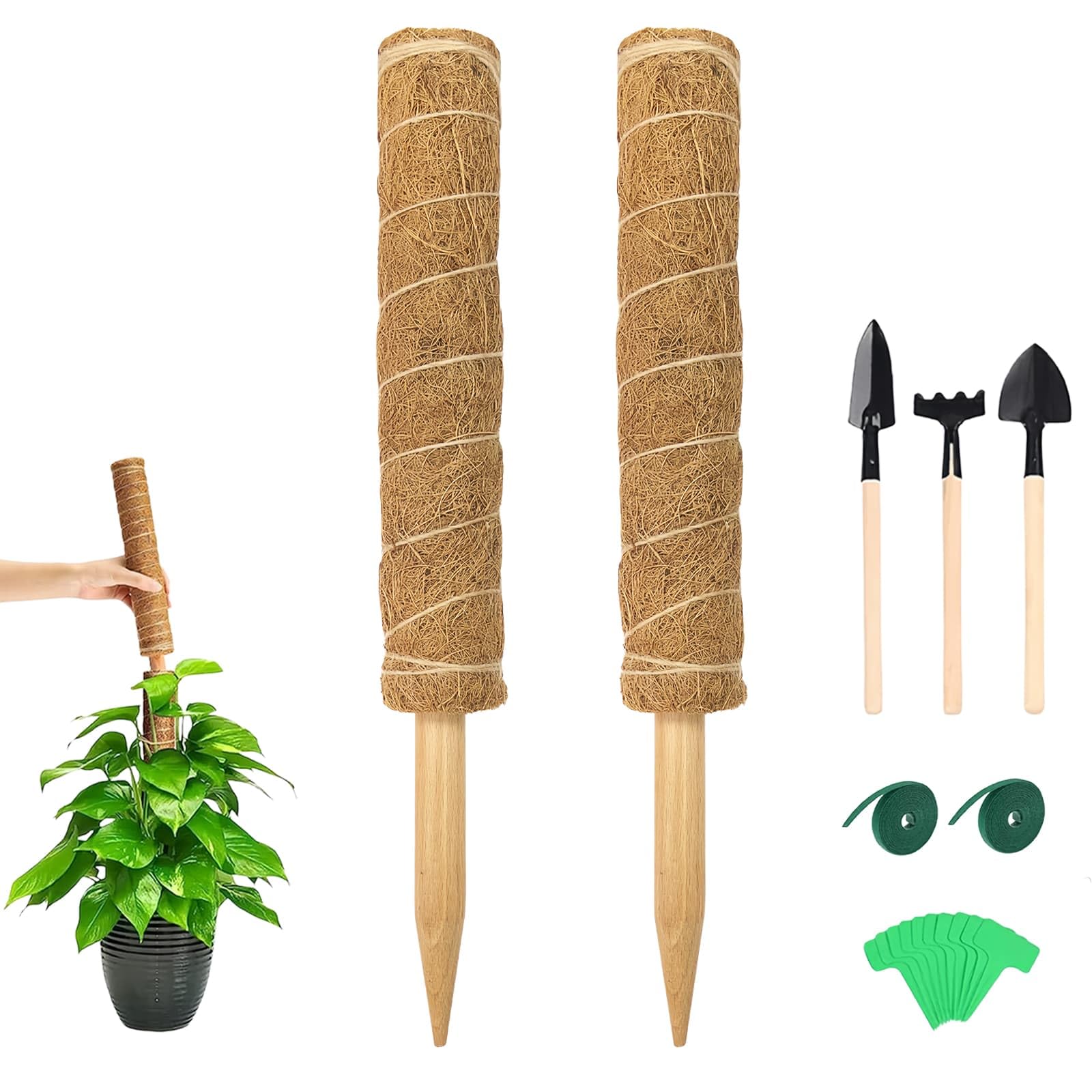 Moss Pole for Monstera, 2pcs 40cm/16'' Plant Support with Lables Ties Tools