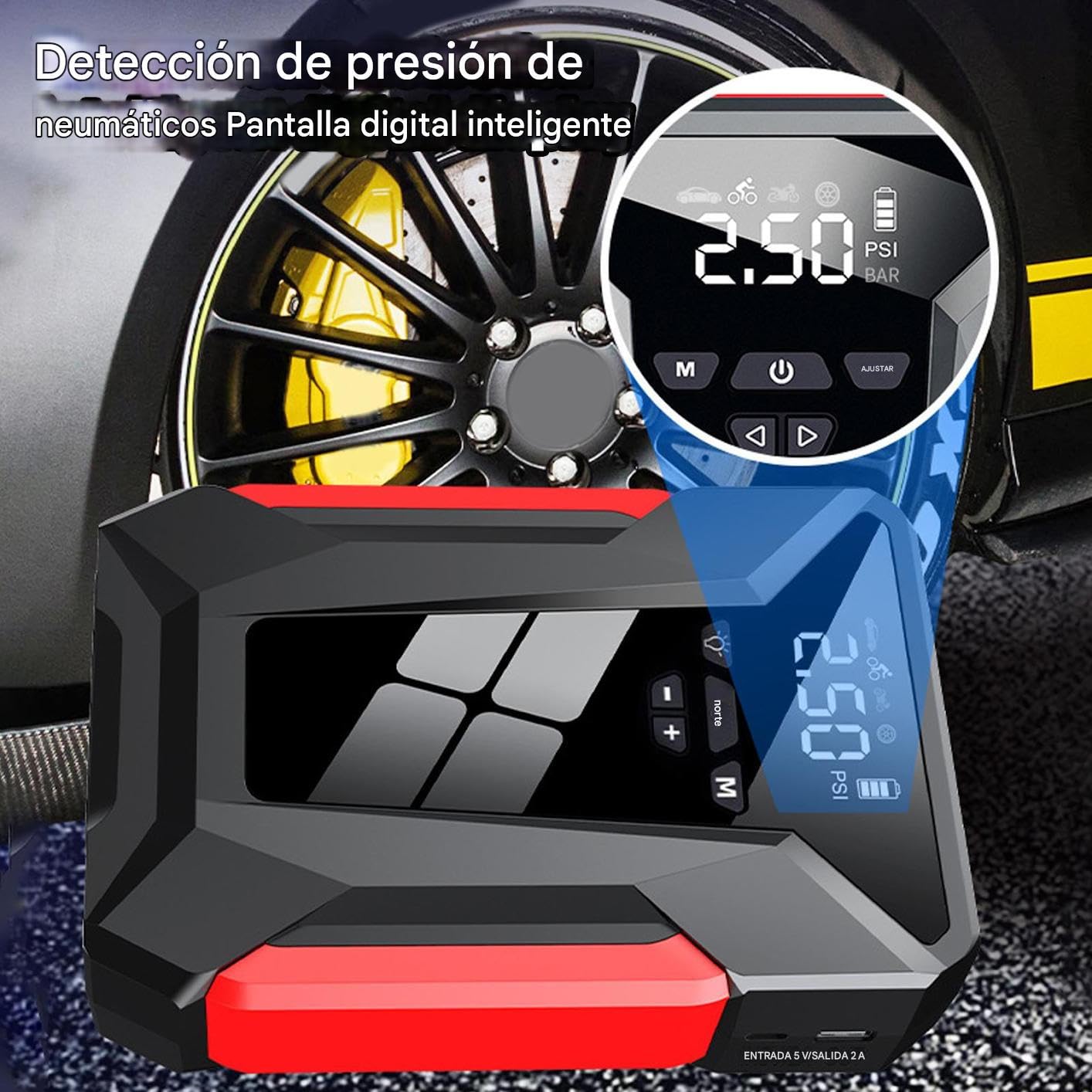 Arrancador de Batería de Coche Cargador para Baterías de Coche y Pack de | Accesorios Multifunción Duraderos para Inflar Neumáticos