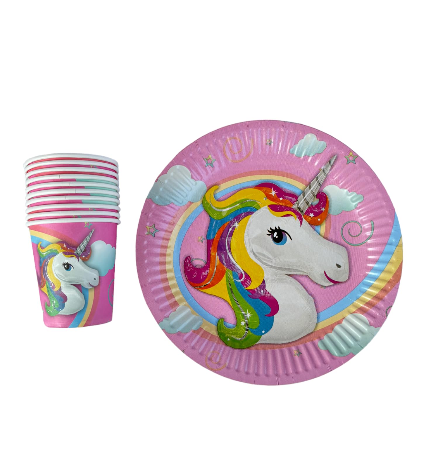 Partymane Rainbow Horse 10cups 10 Plates Pure and Safe Party Rainbow Horse Printed Fancy Cups and Plate 1