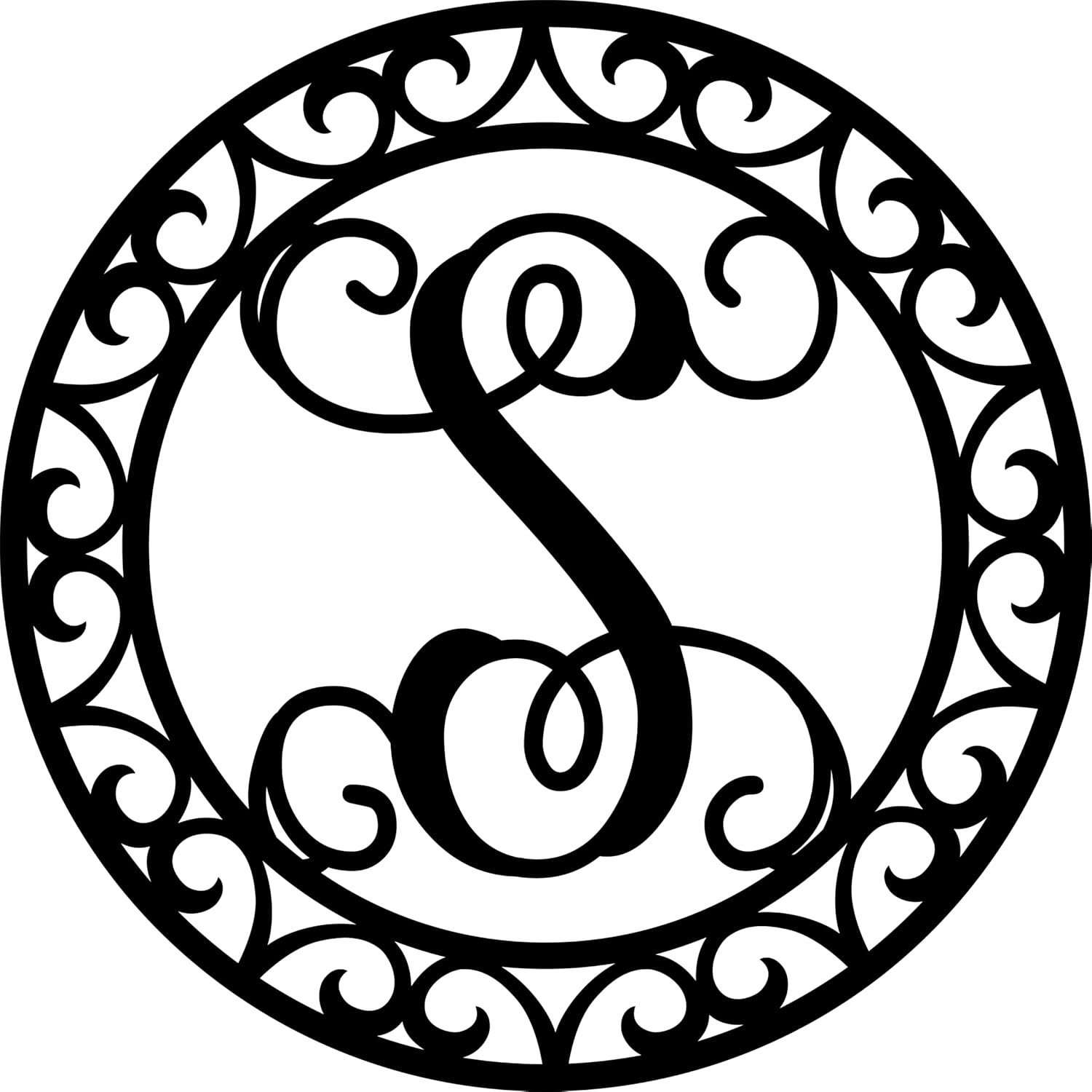 Scrolled Circle Metal Monogram Door Hanger, Metal Wall Art
