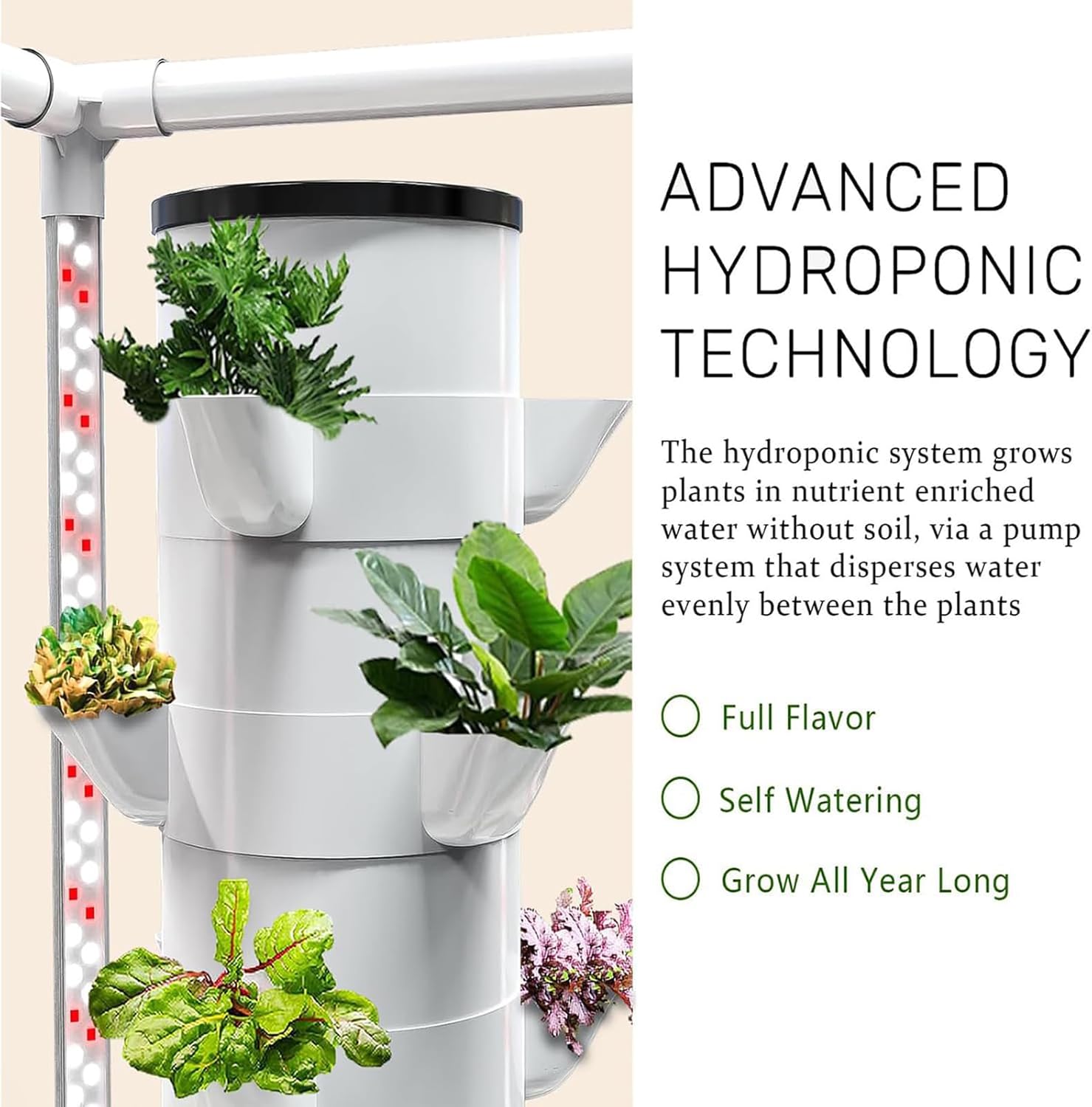 Hydroponics Tower Kit With LED Grow Light - Indoor Smart Garden Planter Germination Kit With Timer And Hydrating Pump For Successful Indoor Gardening