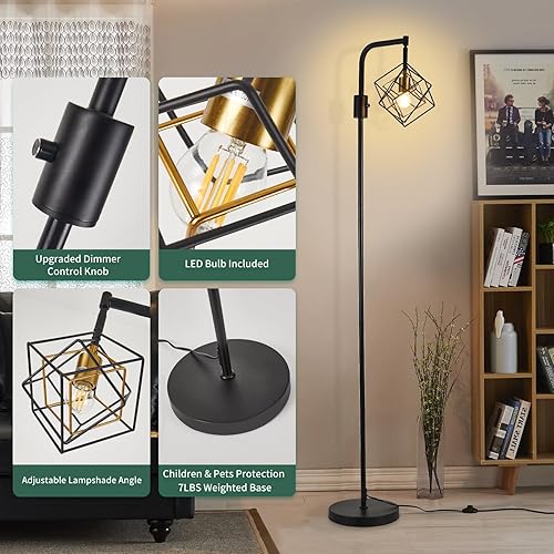 Miniatura 4 de Lámpara de pie regulable para sala de estar, 1 lámpara rústica de pie alta, moderna lámpara de pie brillante, lámpara de pie industrial para