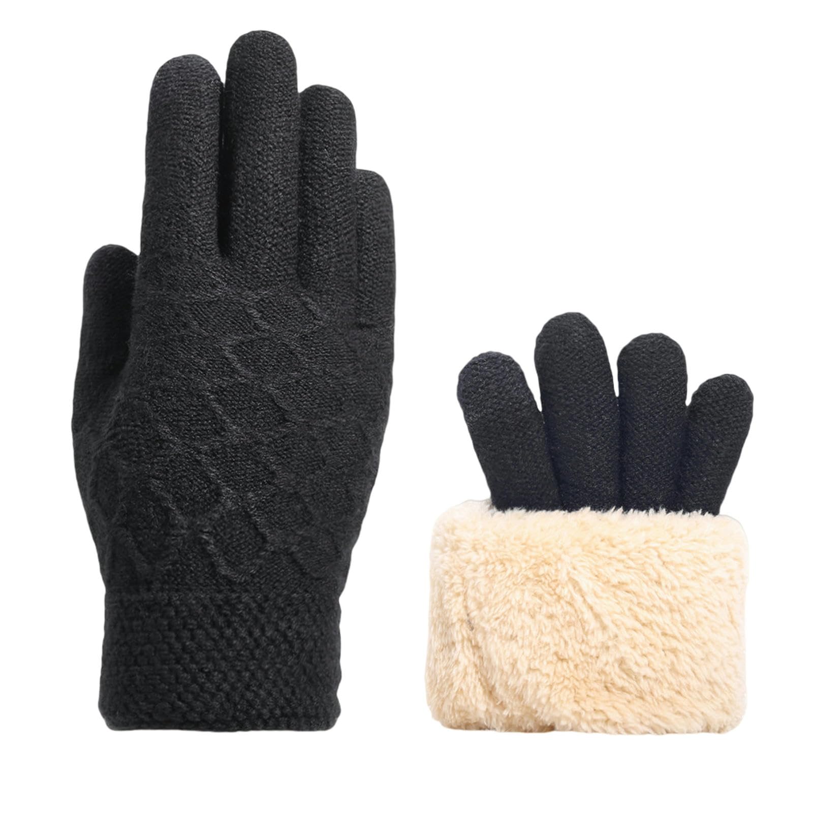 Guantes táctiles de invierno negros unisex de punto forrado a59