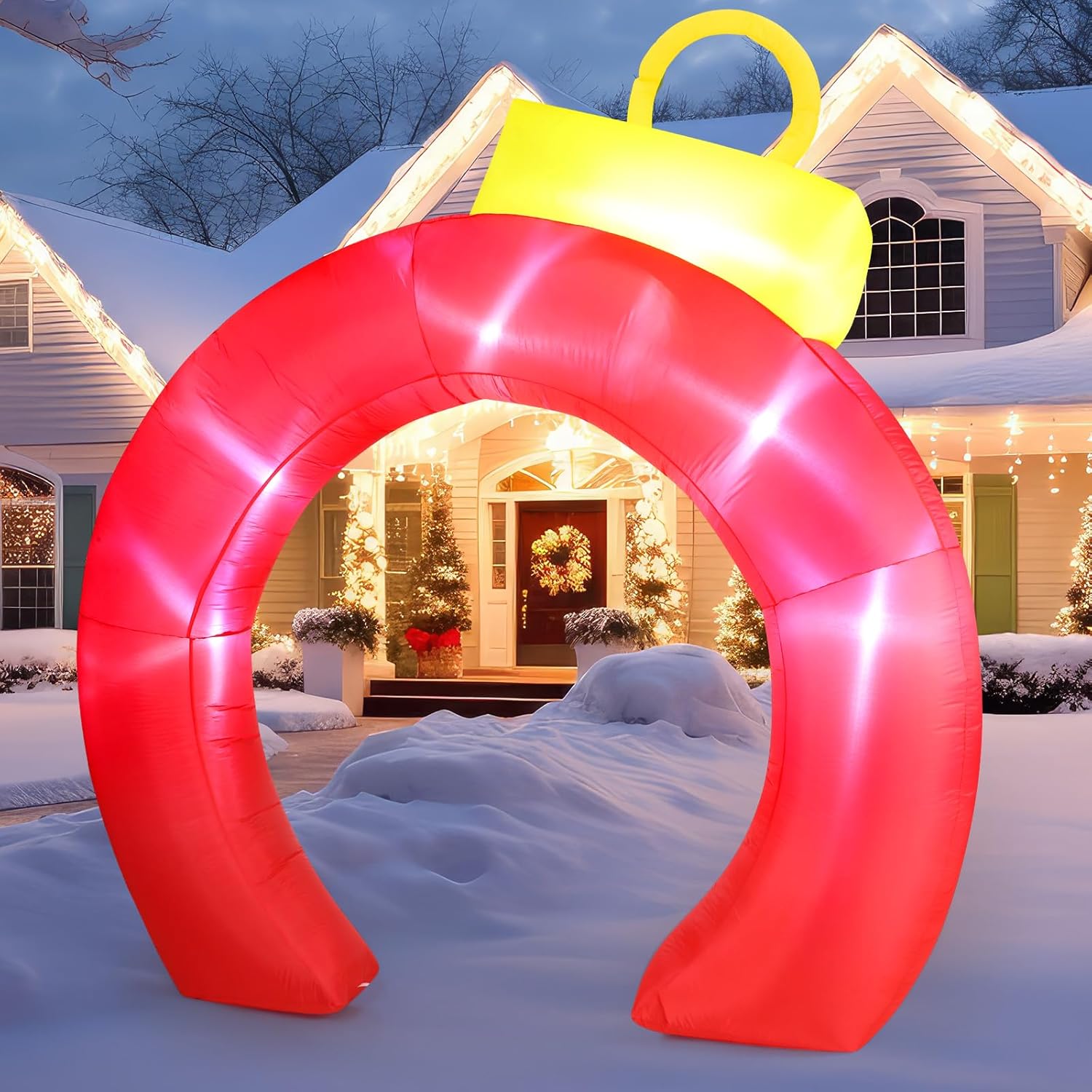 Rossesay 8 ft Christmas Inflatable Arch Archway Outdoor Decoration with LED Lights Xmas Christmas Arch Blow up Yard Decor for Xmas Lawn Yard Garden Outside