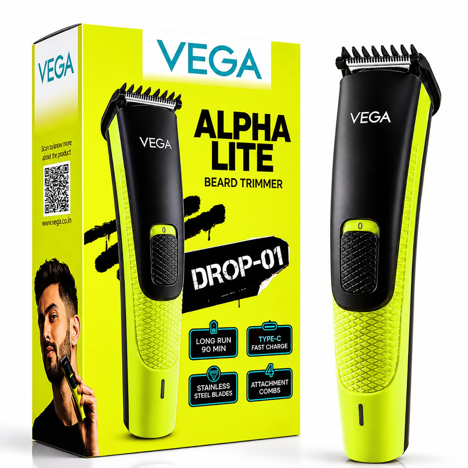 VEGA Alpha Lite Beard Trimmer for Men, Self-Sharpening Blades, Trimmer for Man, 4 Comb Attachment, Up to 6 Weeks Runtime 1 Charge, USB Type-C 2X Fast Charging, 4 Comb, 2 Yrs Warranty(VHTH-44)-image-47