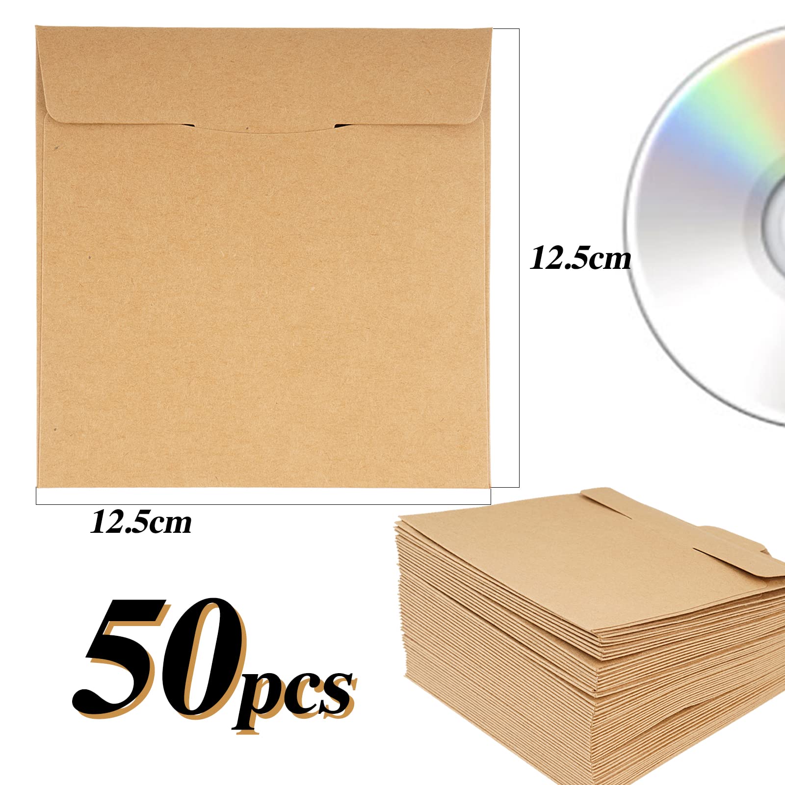 50pz Buste Bustine Custodie per CD DVD Carta Kraft Cartone Porta Vuote