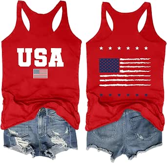 Ithalt Women's American Flag Shirts 4th of July Outfits USA T-Shirt Patriotic Tank Top Sleeveless