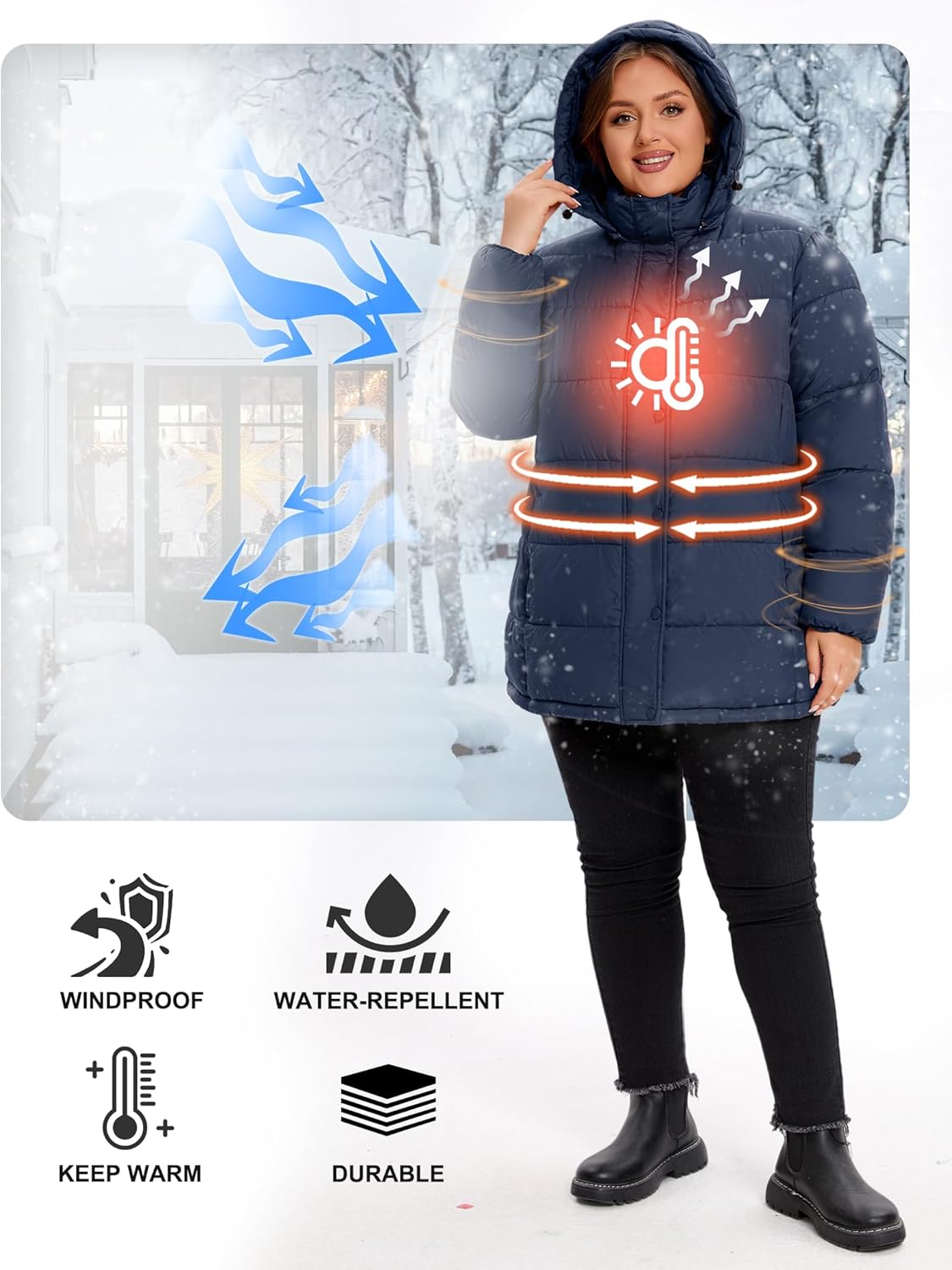 WINDMILL Womens Plus Size Heavyweight Puffer Jacket, Warm Winter Coat with Hood (1X-6X) - Image 4