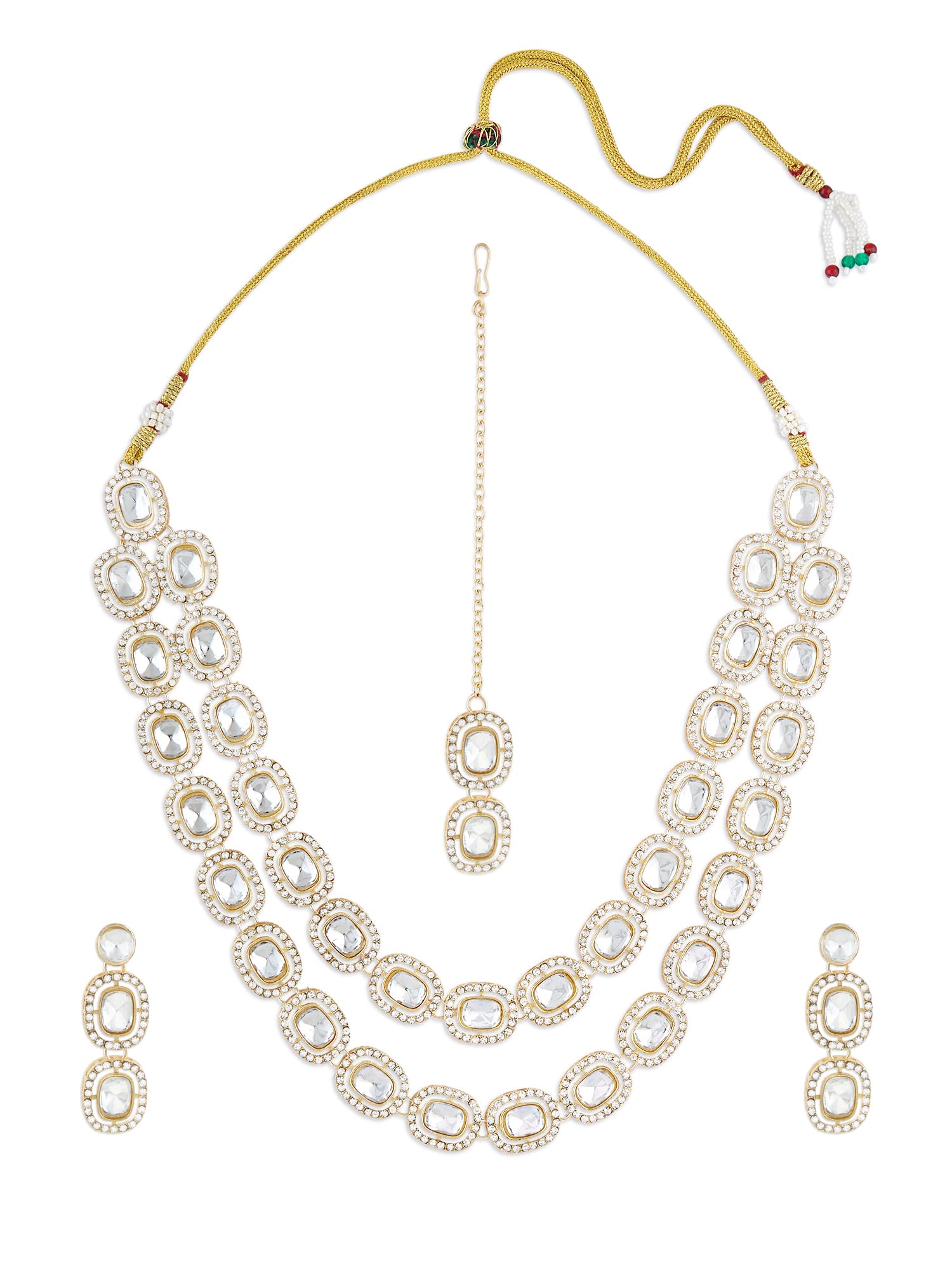 ZAVERI PEARLS Gold Tone Dazzling Stones Embellished Layered Necklace Earring & Maangtikka Set For Women-ZPFK17567 (B0CWV4F1SV) Amazon Price History, Amazon Price Tracker