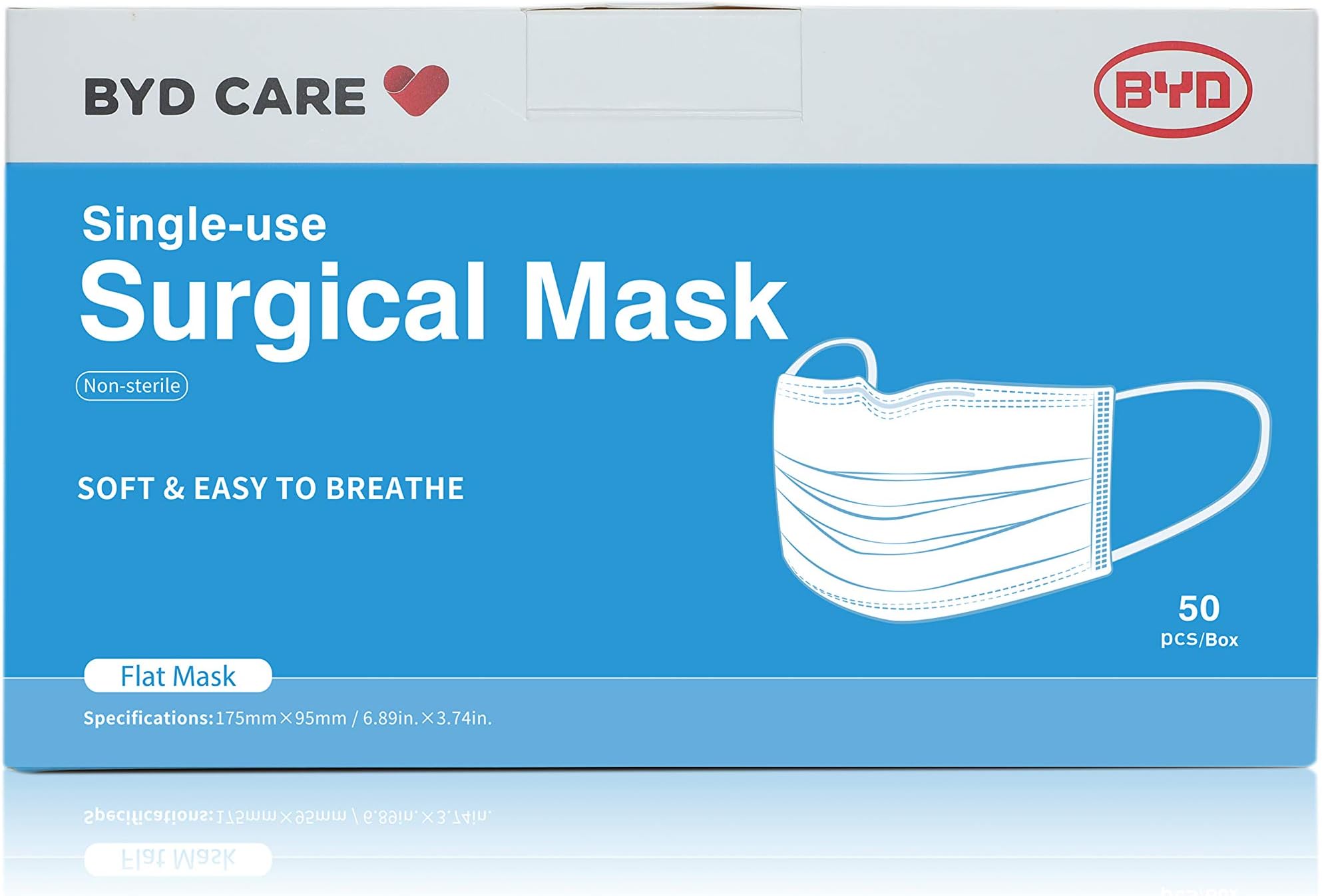 BYD CARE Single-use Level II Ear Loop Mask, Non-sterile, Appropriate for medical or personal use (50)