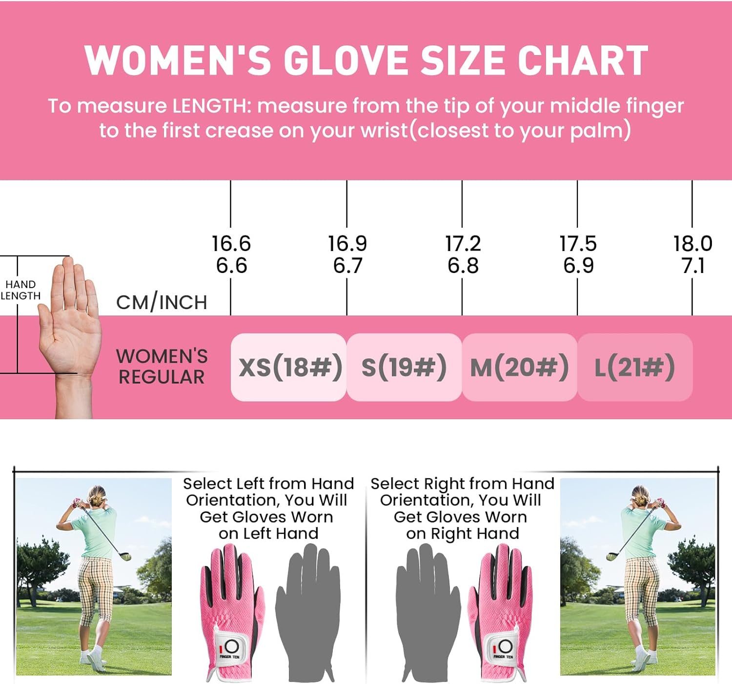 FINGER TEN Womens Golf Glove Right Handed Golfer Left Hand 1 Pack Golf Gloves Rain Grip Hot Wet All Weather Mesh for Women Girls Ladies Small Medium Large - Image 5