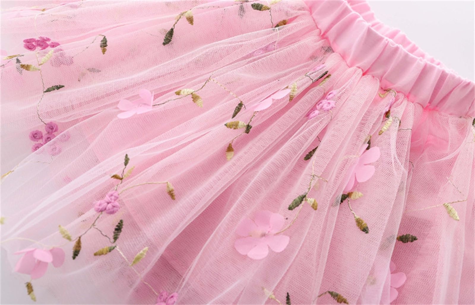 Falda tutú para niña con bordado de flores arcoíris a cuadros de tul a rayas para niños de 1 a 10 años